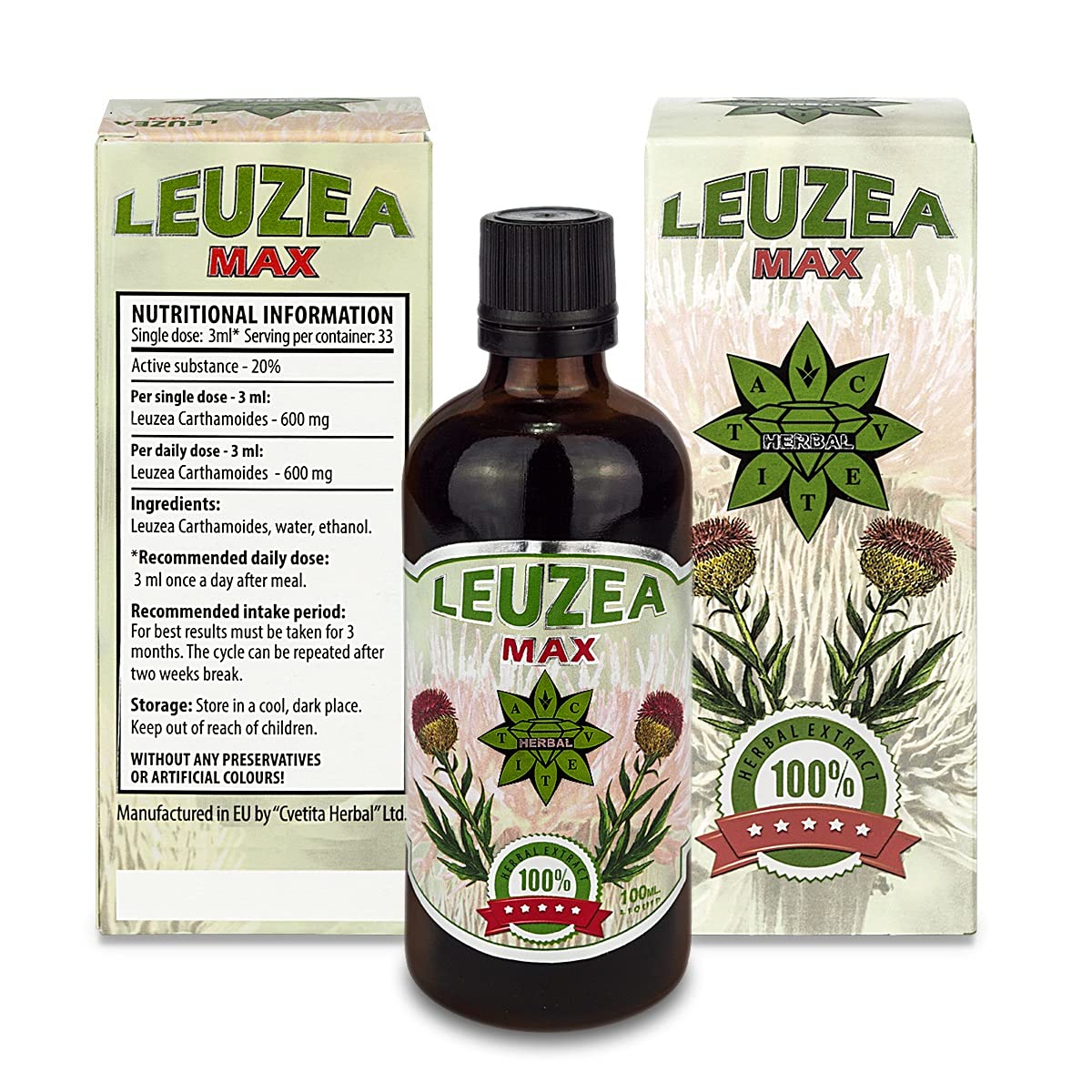 Leuzea Max | Maral-Wurzel | 100 ml (30 Tage Vorrat) | Natürlicher Kräuterextrakt | Adaptogen | Muskelwachstum | Stärke | Ausdauer| von Cvetita Herbal