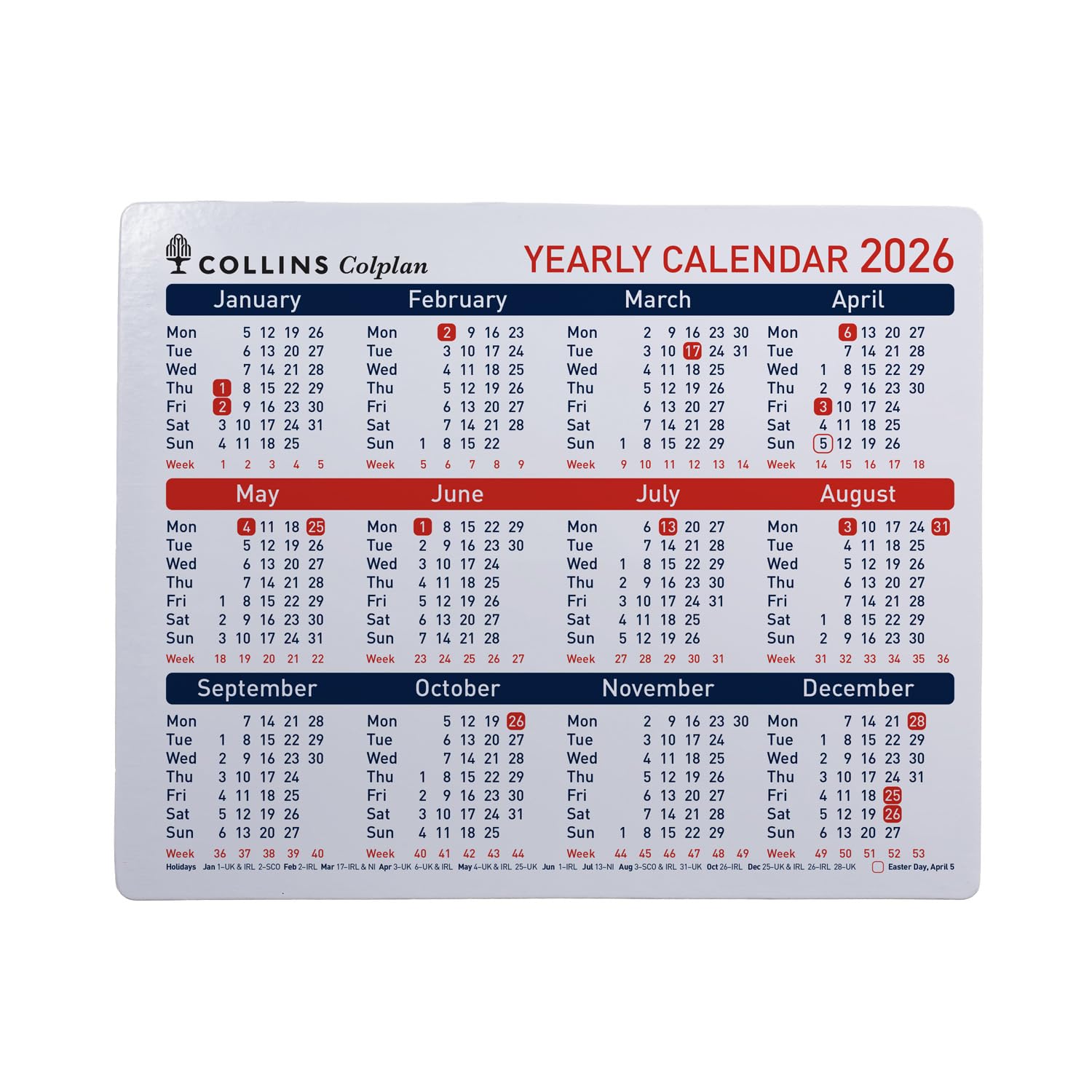Collins - Colplan - A4 Yearly Calendar Planner 2026 (CDS1-26)