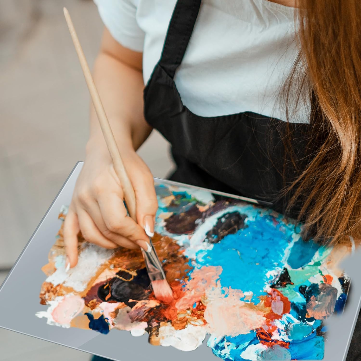 Nuanchu 1 Pcs 12 x 16 Inches Neutral Grey Tempered Glass Palette for Oil Painting Keeps Wet Paint Fresh Scratch Resistant Easy Clean up for Palette Artist Supplies DIY Color Mixing