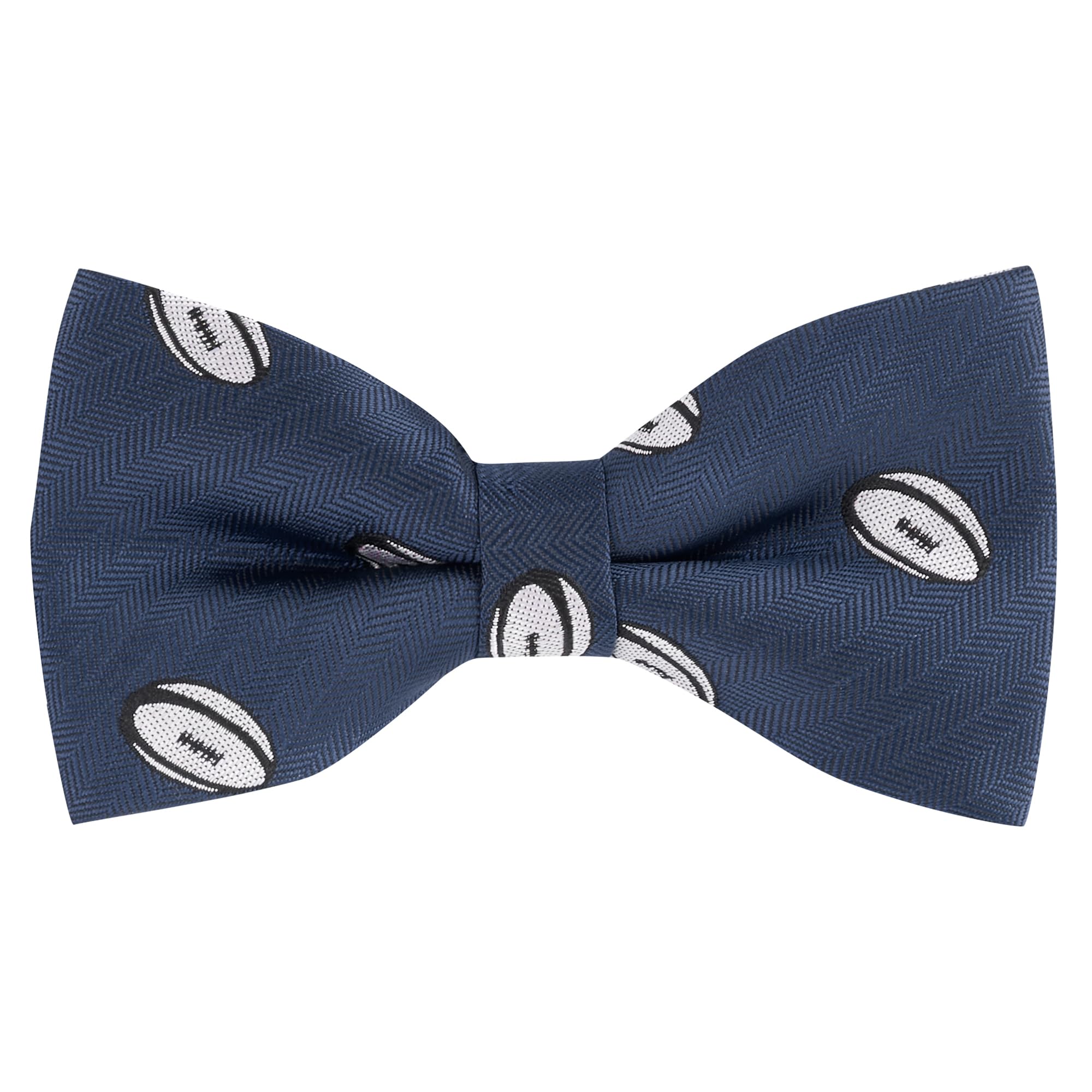 King & Priory Rugby Ball Navy Blue Herringbone Embroidered Bow Tie