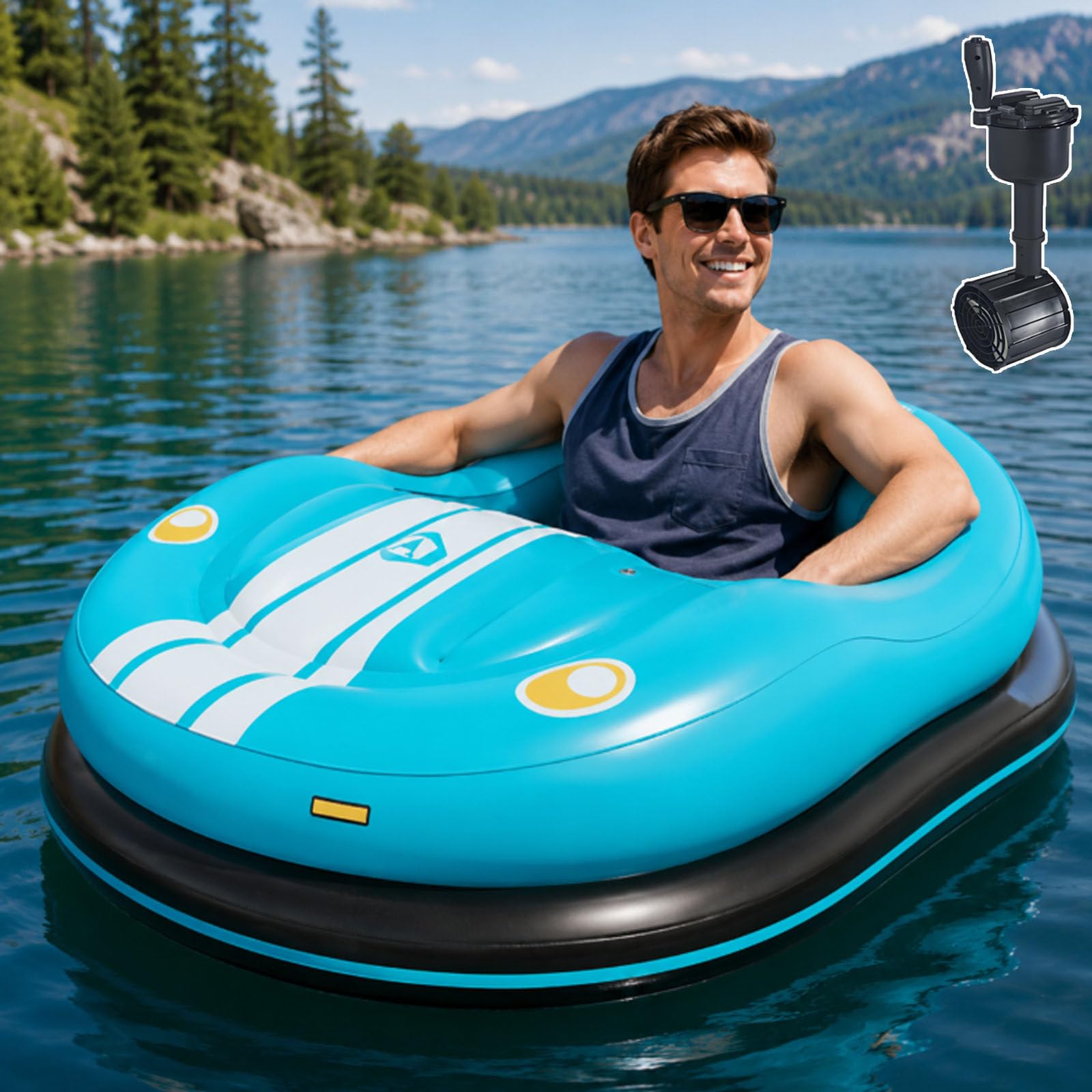 smafoseedding Inflatable Motorized Bumper Boat,50w Motorized Pool Float,Electric Bumper Car Float With 360° Spin Action,Joystick Steering,Cockpit For 265lb,Quick-Fill Air Pump,0.4mm Pvc,Foldable