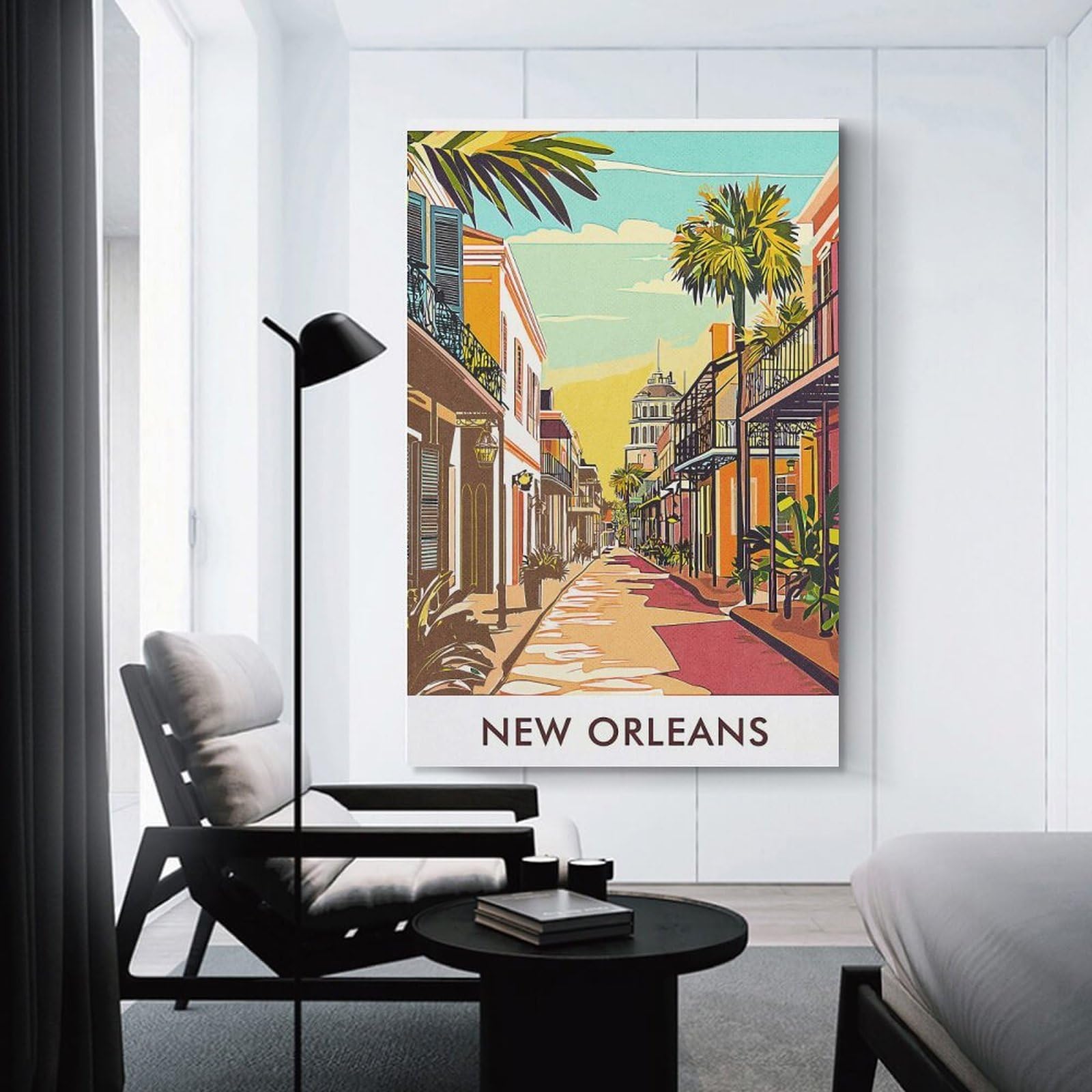 Junmoney New Orleans Street Scene Room Decor Wall Art, 24x36inch(60x90cm), for Bedroom, Guest Room Or Reading Nook, Home Artwork with A Soft Interior Feel