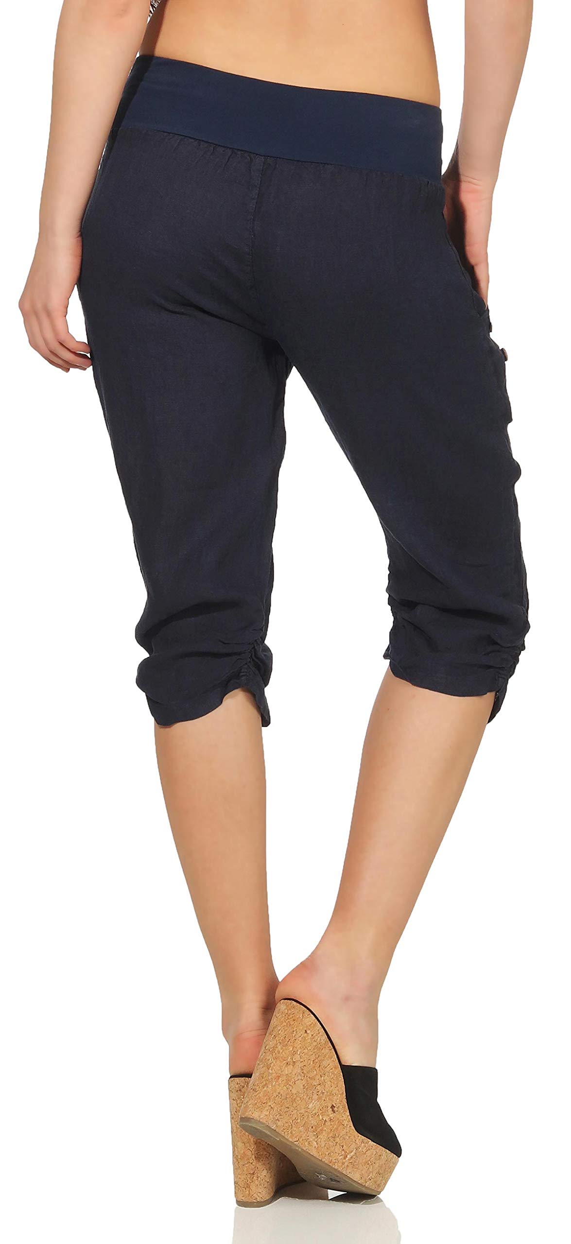 Malito Mujer Pantalones de Lino Pantalones de Ocio Colores Liso 7988