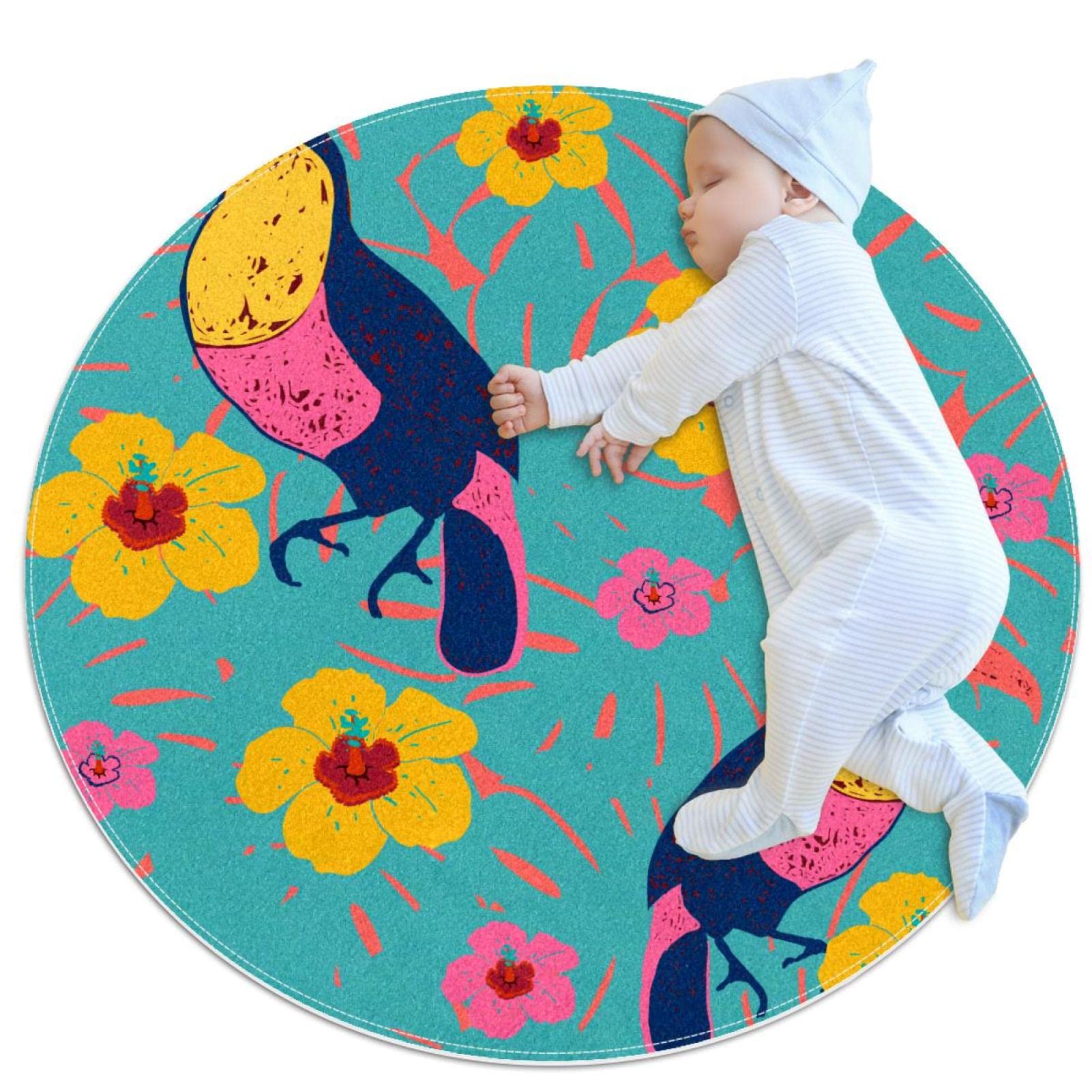 Tapis toucans floraux pour la chambre de bébé le tapis de jeu rond JDEZ idéal au réveil