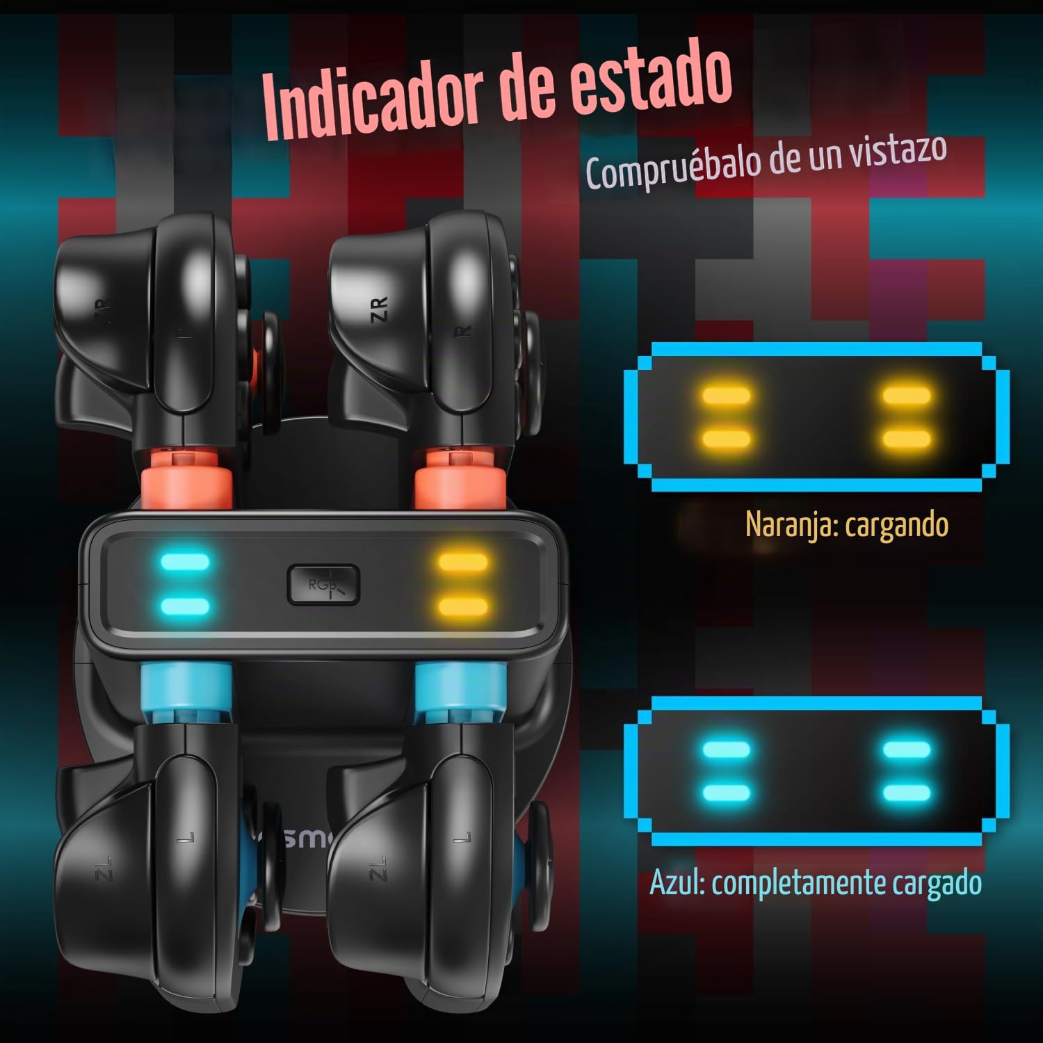 Fosmon Estación de Carga para Mandos Nintendo Switch 2 Joy-con – Carga Rápida 4 en 1 con Iluminación RGB (9 Modos) e Indicador LED – Cargador para Mandos Switch 2