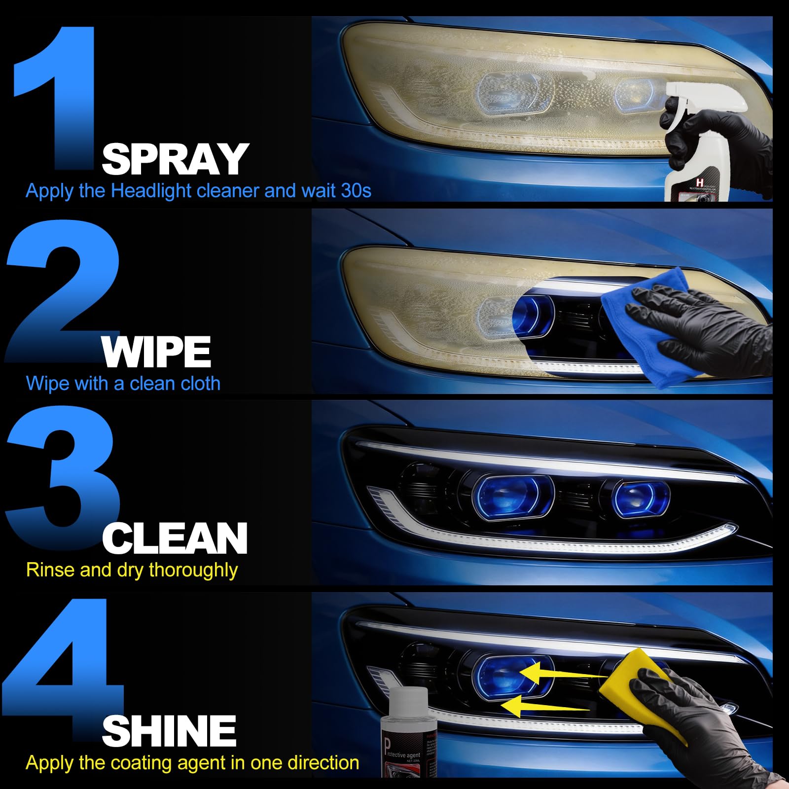 Advanced Car Headlight Restoration Kit: Erase Yellowing & Oxidation Restores Clarity with Long-Lasting UV & Ceramic Shield - Covers 4-5 Vehicle Headlight Treatments - 5