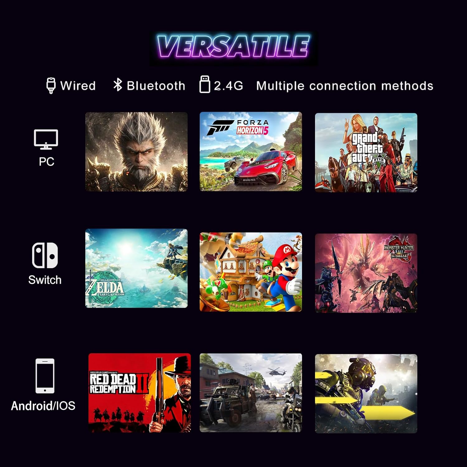 AURITHYX Switch Pro Controllers Compatible with Nintendo Switch/Lite/OLED/PC, Game Gamepad with Dual Vibration/Gyro Axis/Turbo/Programmable/RGB Lighting(Beige - Image 6