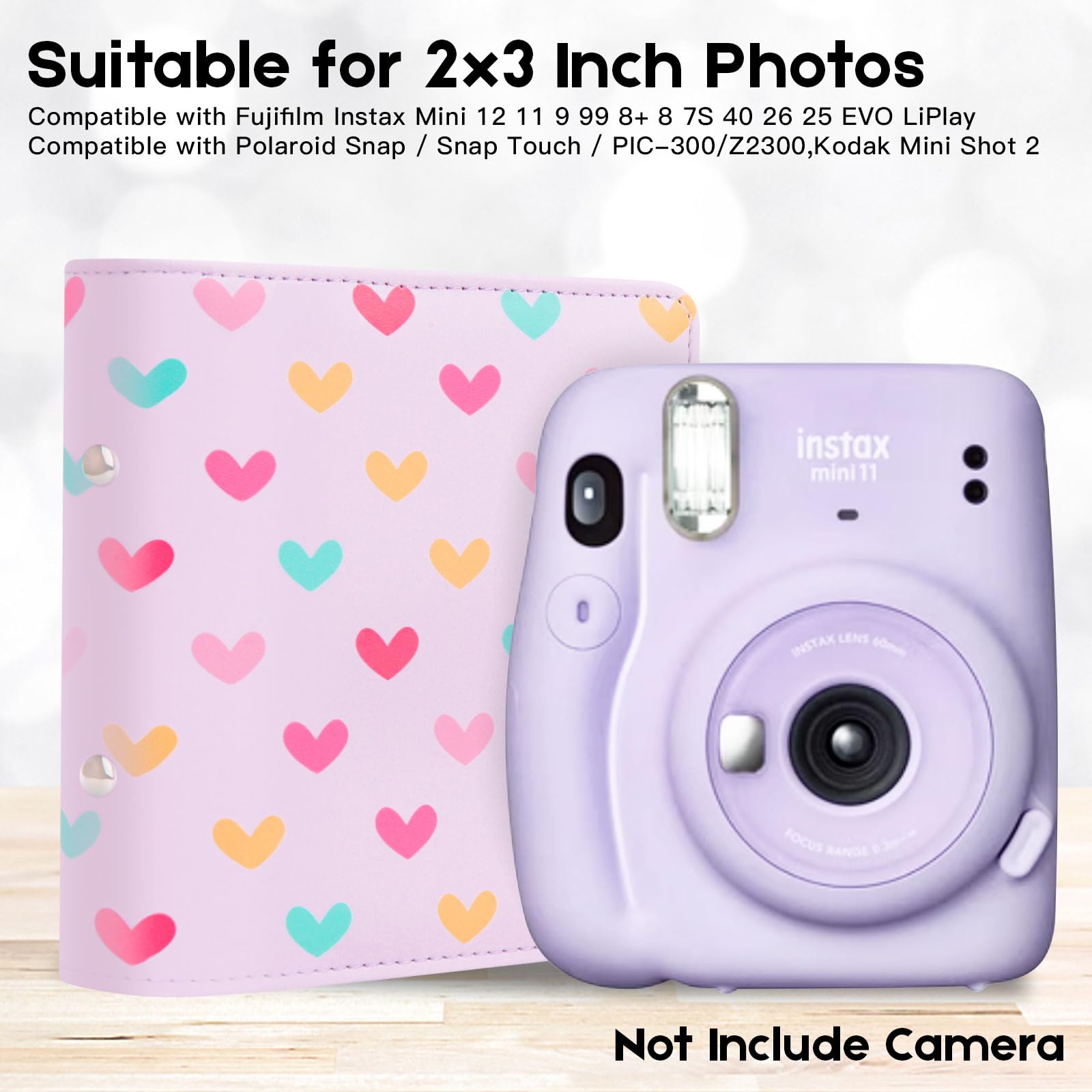 112 Tasche Mini Album Fotografico 2 x 3 Portatile Portafotografie Kpop Compatibile con Fujifilm Instax Mini Fotocamere/Polaroid Snap Touch/SocialMatic Fotocamere Istantanee (1Pack, Viola)
