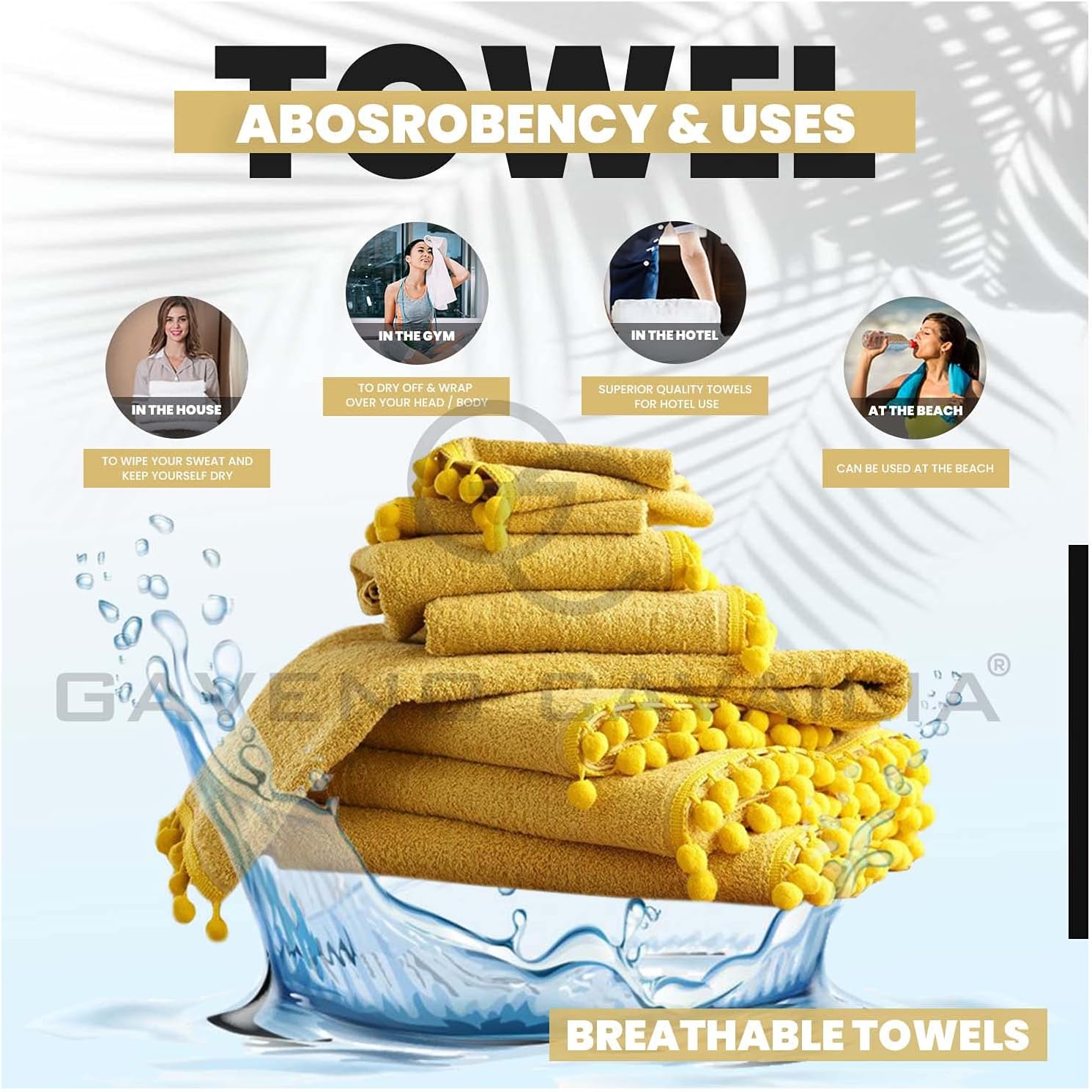 GC GAVENO CAVAILIA Luxury 2PK Pom Pure Cotton 550 GSM Hand Towels OR Ultra Soft Super Absorbent, Egyptian, Ochre, Pack of 2 Bath Sheet - Image 4