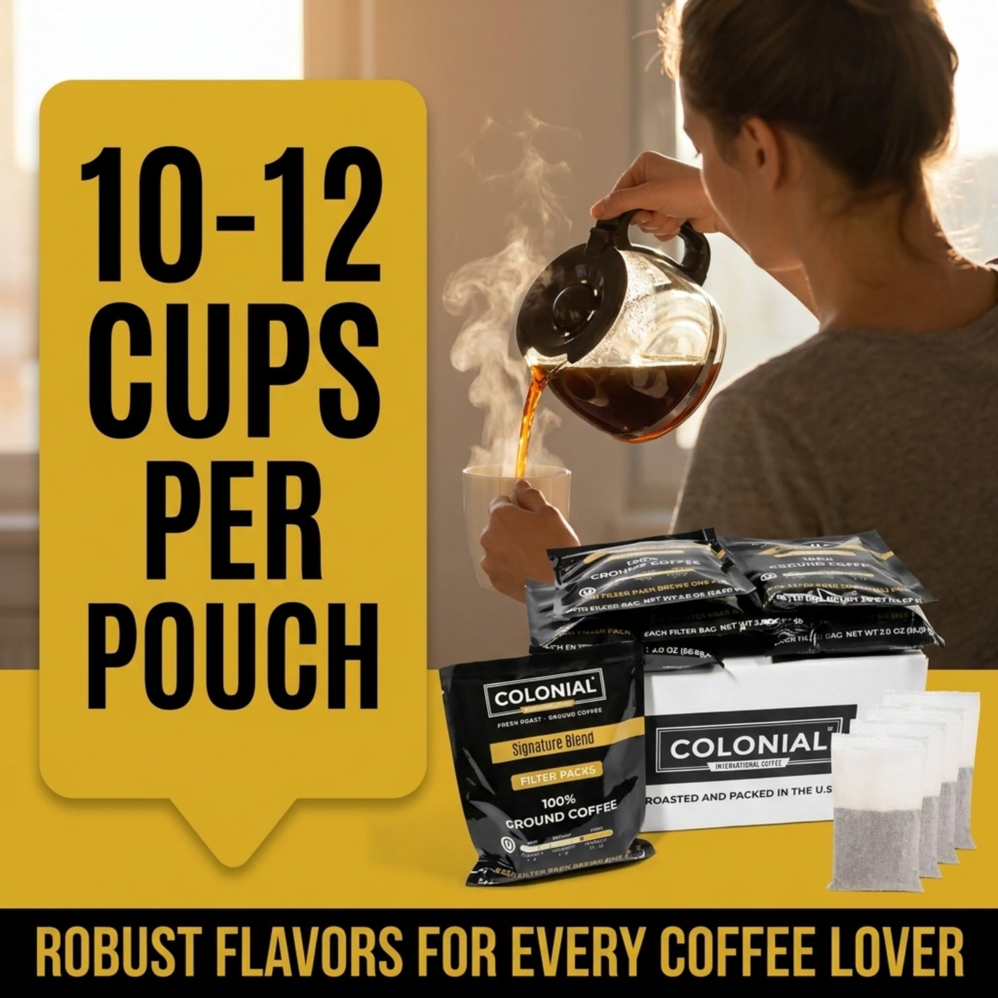Amazon.com : Colonial Coffee Ground Coffee Filter Portion Packs, 2 Ounce  (Pack of 40), 100% Arabica Breakfast Blend Medium Roast, Gourmet Bulk  Packets for 10-12 Cup Drip Maker : Grocery & Gourmet Food