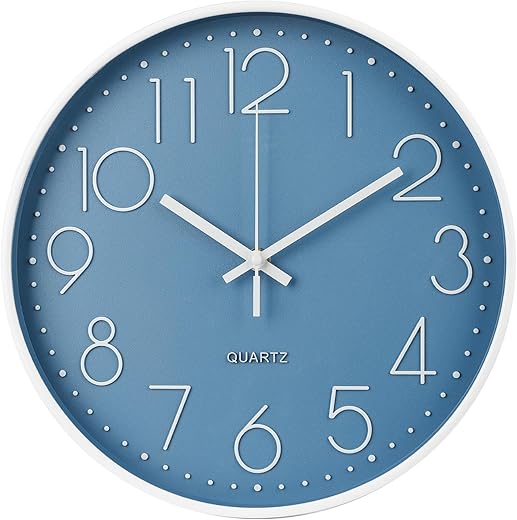 Wall Clock 10 Inch Non Ticking Silent Modern Simple Style Round Decor Clock Cerulean Stereoscopic