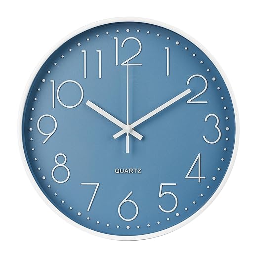 Wall Clock 10 Inch Non Ticking Silent Modern Simple Style Round Decor Clock Cerulean Stereoscopic