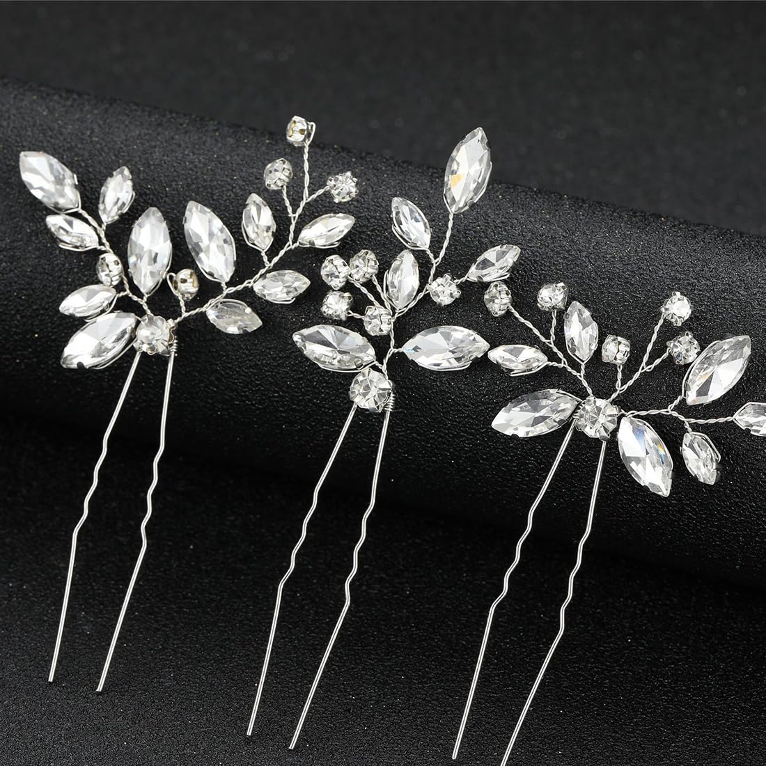 3 Pezzi Forcine per capelli da sposa con cristalli argentati Accessori per Capelli da Sposa Eleganti Forcine per Capelli per Donne Sposa Damigella d'Onore Ragazze(argento)