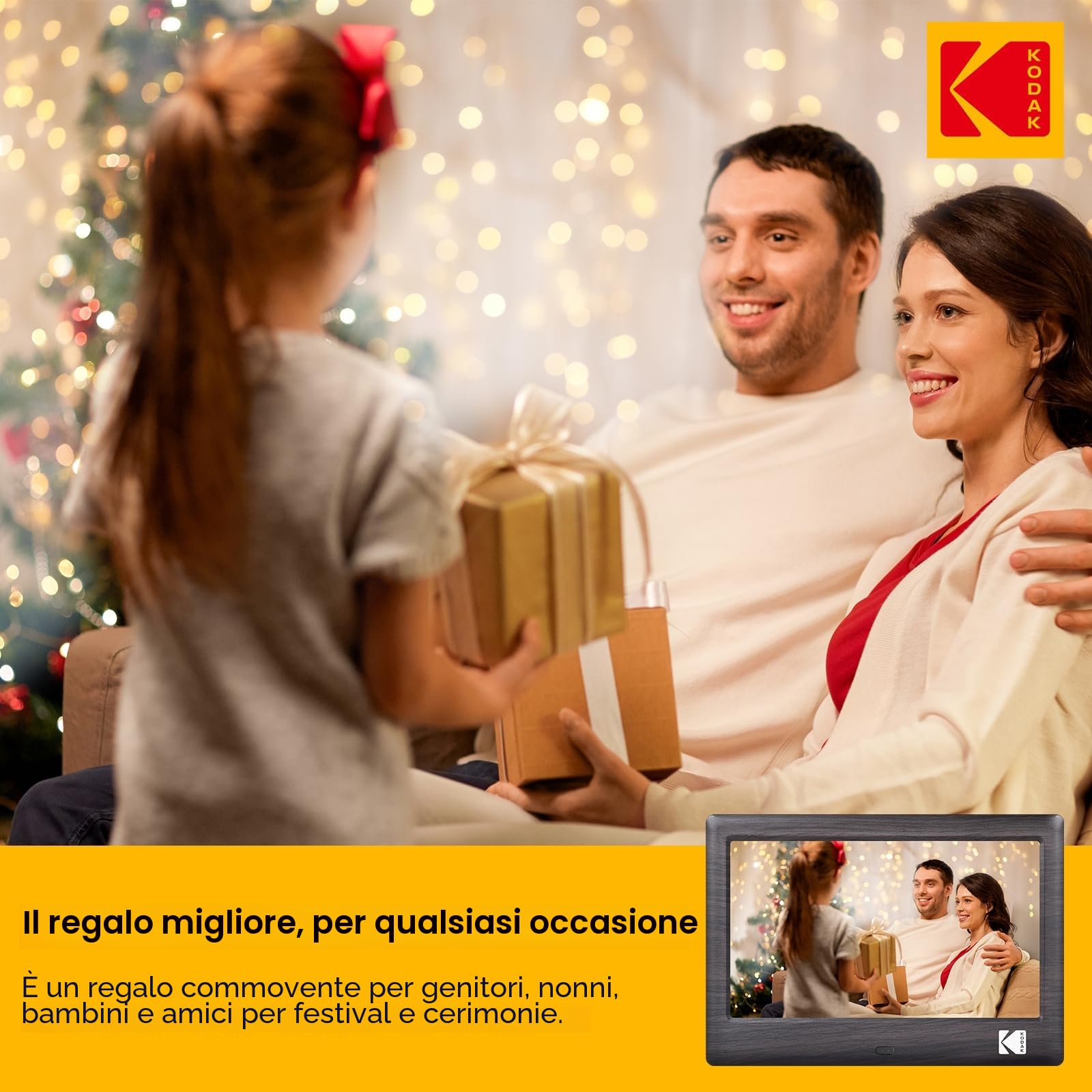KODAK 7 pollici Cornice Digitale, cornice elettronica, schermo IPS, foto/musica/lettore video, calendario/allarme, supporto USB o scheda SD, rotazione automatica, con telecomando