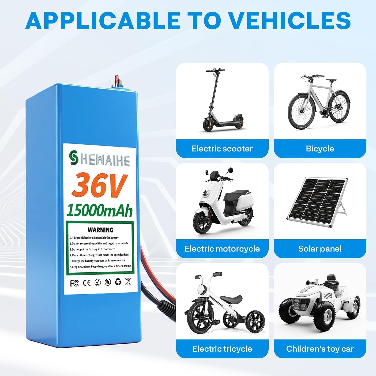 36V 15Ah Battery Pack, E-Bike Scooter Lithium Battery with 30A BMS for 0-1000W Motor, Lithium Ion Replacement Battery, Power Your Creative DIY and Bicycle Scooter Modification. - Image 5
