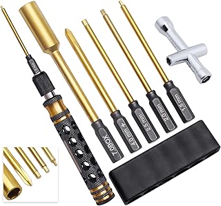 FriHobby Titanium RC Screw Driver Set Hex Driver Bits 1.5mm 2.0mm 2.5mm Allen Wrench Keys M4 Lock Nut Driver & Phillips Repair Tools for RC Car Traxxas Arrma Axial SCX10 Redcat Losi, 5-in-1
