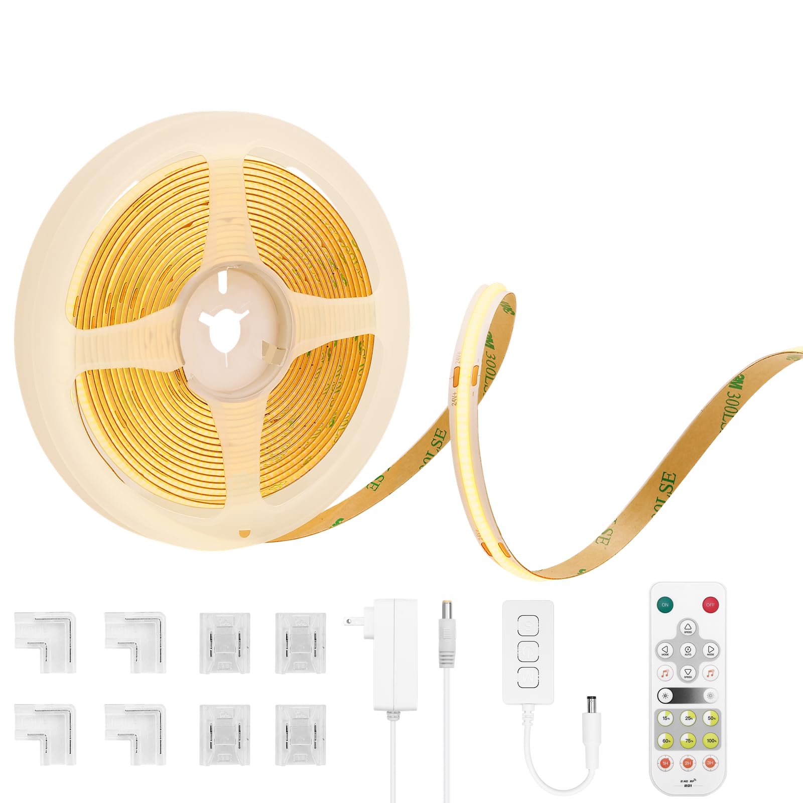 Kit de tiras LED COB de 5 metros regulable 2700 K blanco cálido 24 V/2400 LEDs/CRI90+ con 8 puertos funciona con Alexa/Google Assistant para dormitorio, TV, iluminación