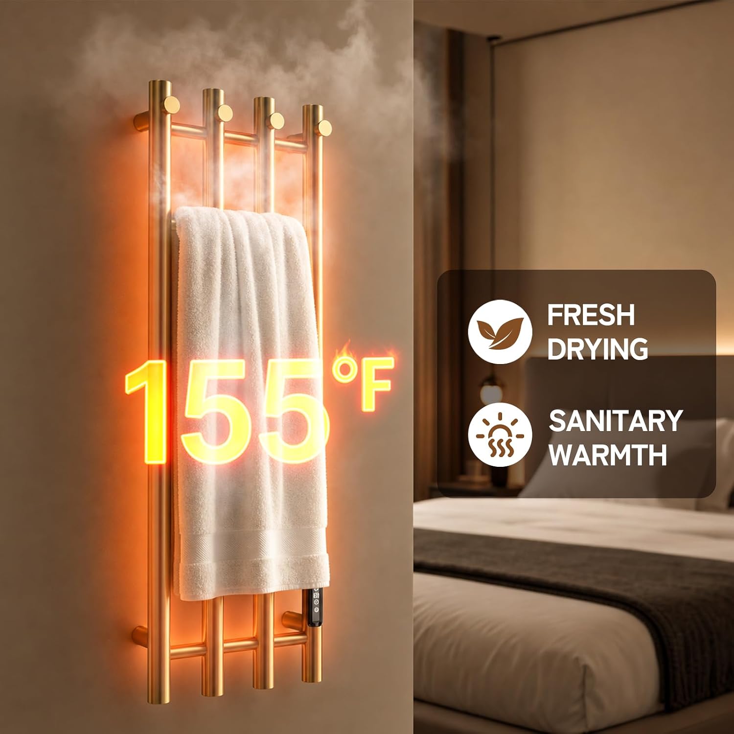 Poloma Towel Warmer Rack for Bathrooms, Heated Towel Rack Heater, ElectricTowel Dryer, Stainless Steel, Golden. CSA Certified