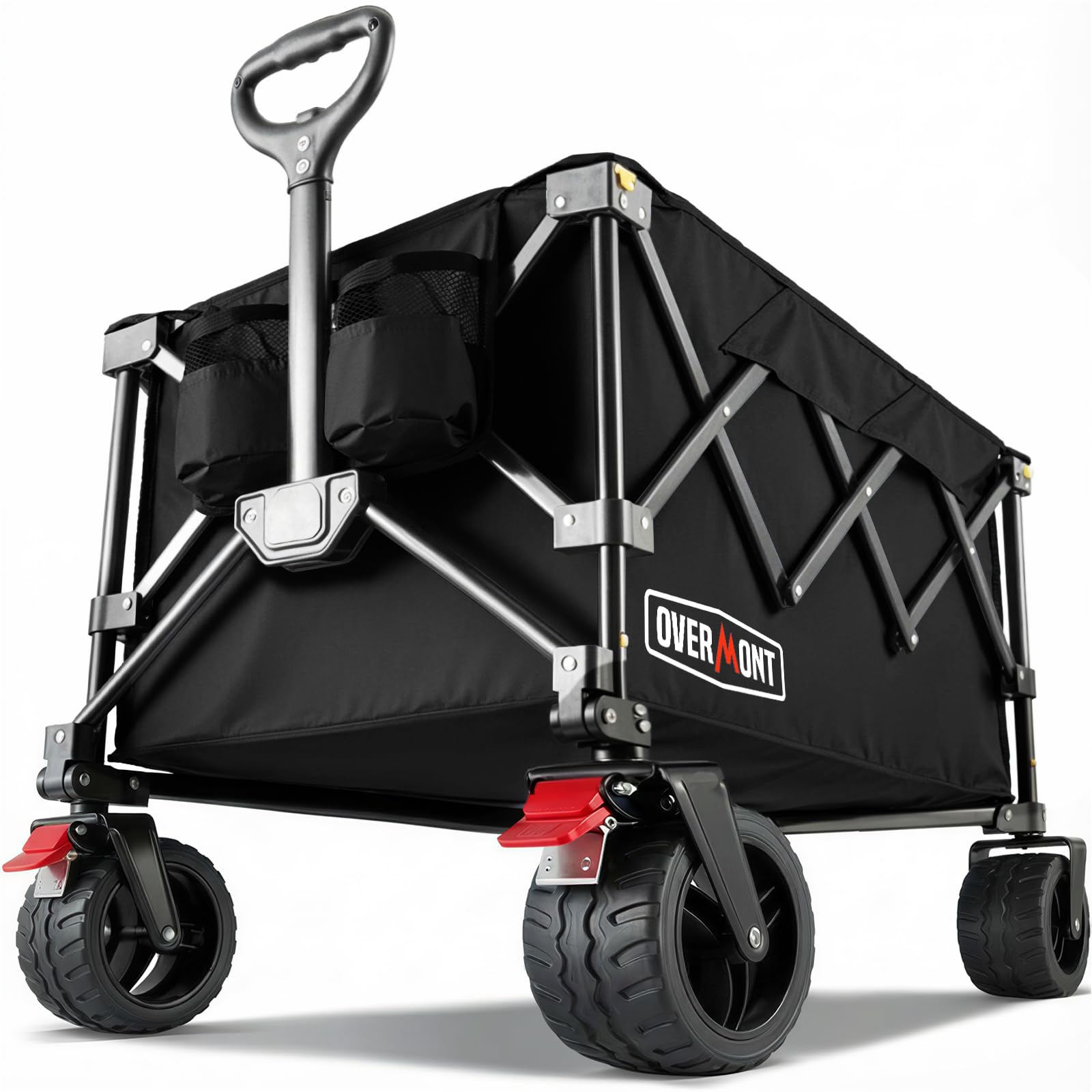 Overmont 200L Folding Festival Trolley on Wheels – 150kg heavy duty Portable Camping Cart, beach wagon with Adjustable Handle & Wide Wheels for Garden, Picnic, Outdoor, Fishing, Shopping – Black