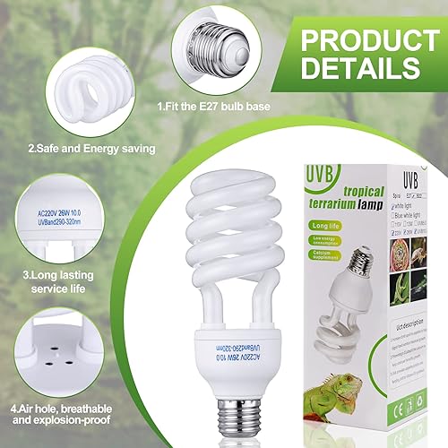 Miniatura 3 de Reginary 4 piezas de luz UVB para reptiles 10.0, bombilla UVB para reptiles tropicales del desierto/subtropicales, luz fluorescente de simulación de