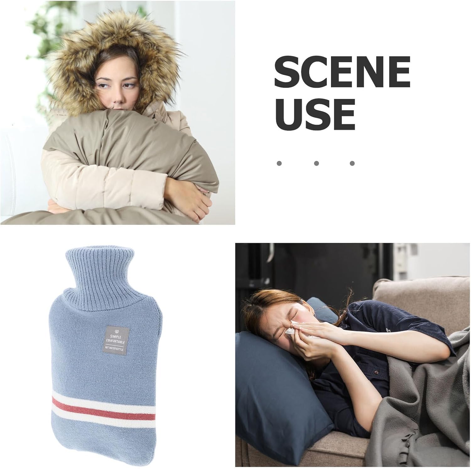 Ciieeo Heating Water Bottle with Knitted Cover 1000ml Hot Water Bag for Menstrual Cramps Neck and Shoulder Relief Winter Hand and Feet Warmer