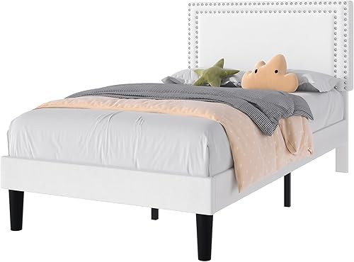 Miniatura 374 de VECELO Base de cama de tamaño matrimonial con cabecera tapizada ajustable, plataforma de listones de madera, diseño sin ruido, fácil montaje Negro