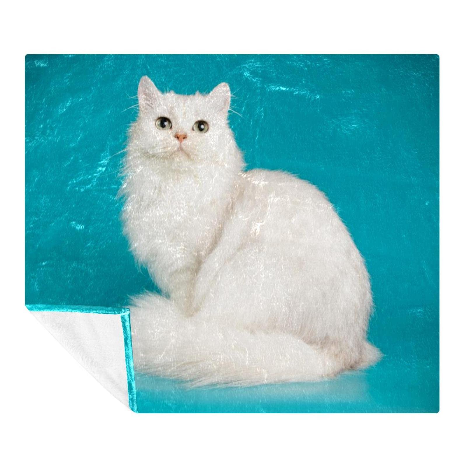 Plaid microfibre chat écossais blanc : couverture douce, légère et pliable pour vos voyages