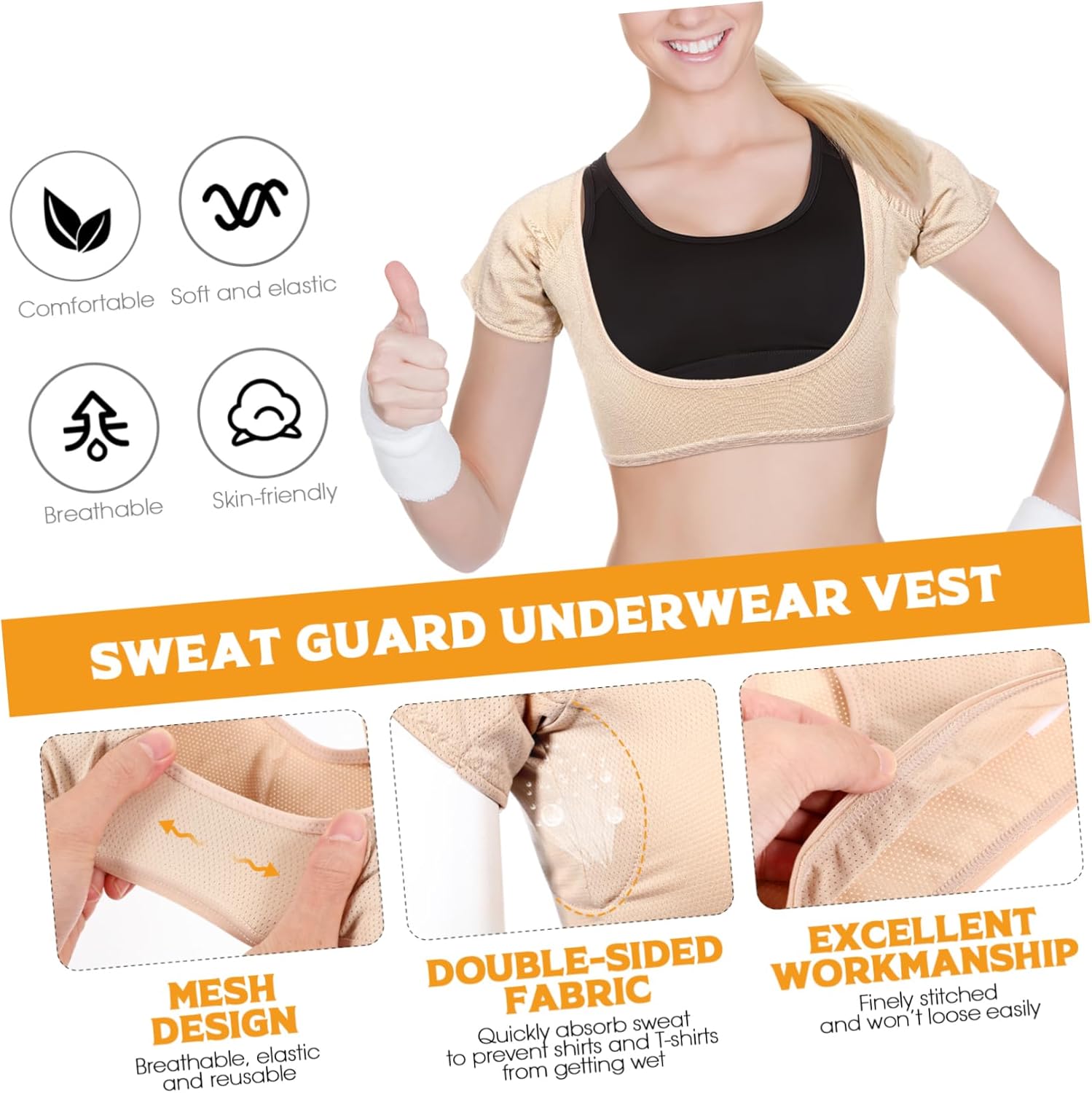 EXCEART Breathable Sweat Guard Underwear Vest Underarm Sweat Vest Washable Shield Armpit Pads Shield Size L - Image 7