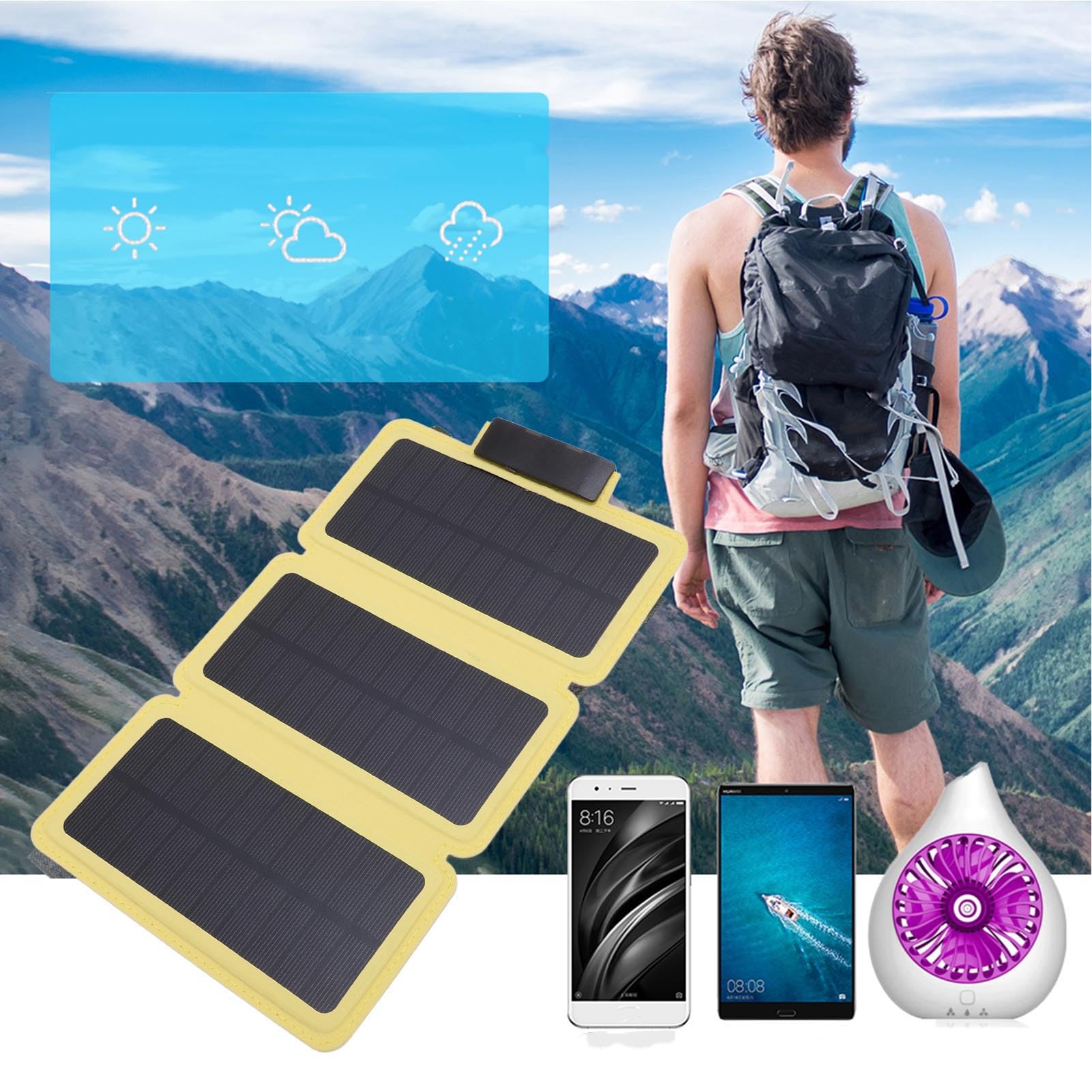 Banco de Energía Solar Cargador Portátil con Panel Solar Monocristalino Plegable de 3 Partes 30W Carga Rápida Puerto Dual Tipo C para Teléfono Tableta Camping