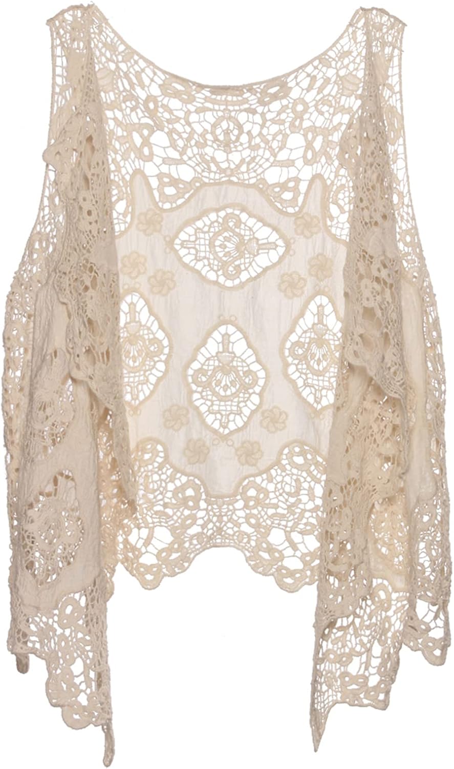 JASTIE Women Open Stitch Cardigan Boho Sleeveless Hippie Summer Hollow Out Solid Crochet Vest