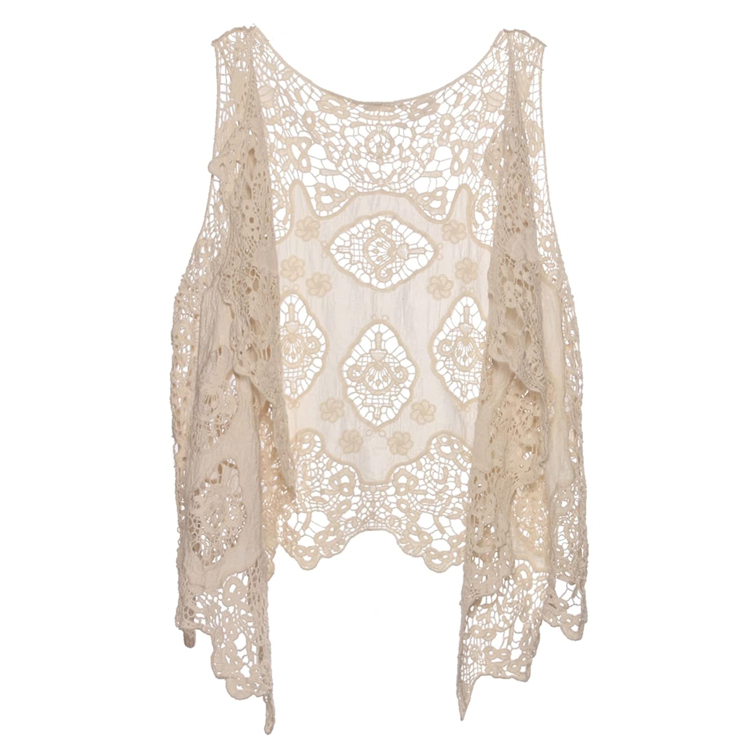 JASTIE Women Open Stitch Cardigan Boho Sleeveless Hippie Summer Hollow Out Solid Crochet Vest