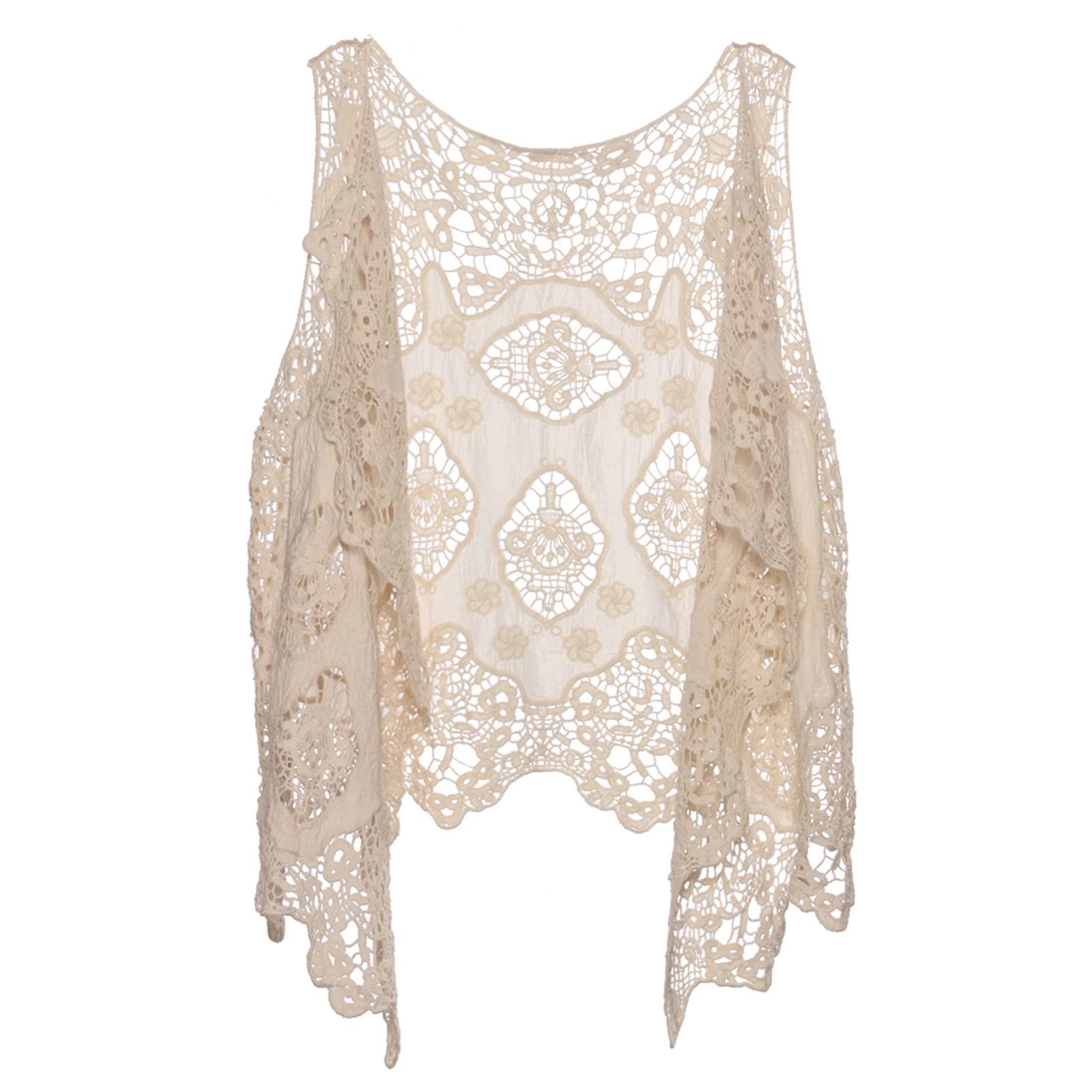JASTIE Women Open Stitch Cardigan Boho Sleeveless Hippie Summer Hollow Out Solid Crochet Vest