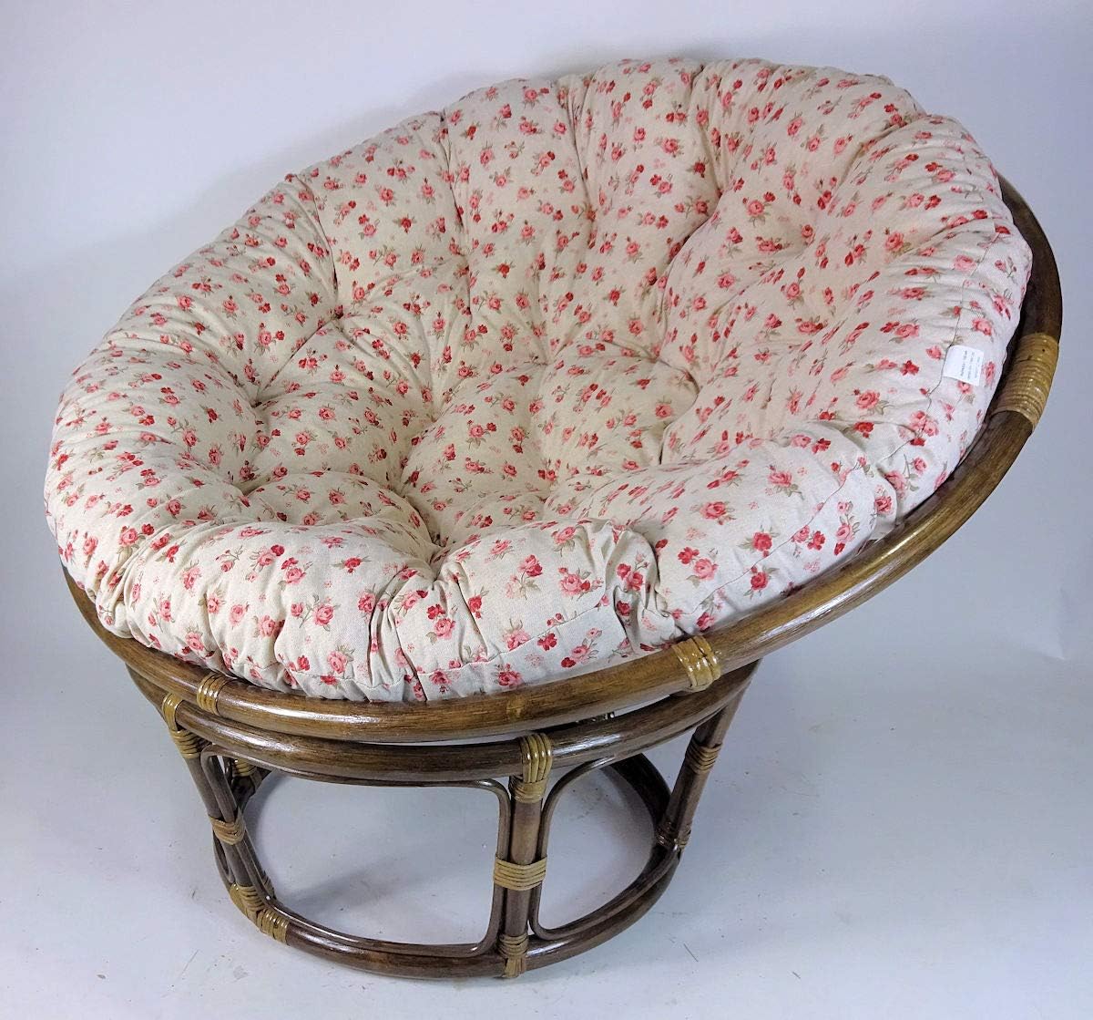 Rattan Papasansessel,Papasan Durchmesser 110 cm, Fb. Darkbrown, Polster Mirha Leinen Rose