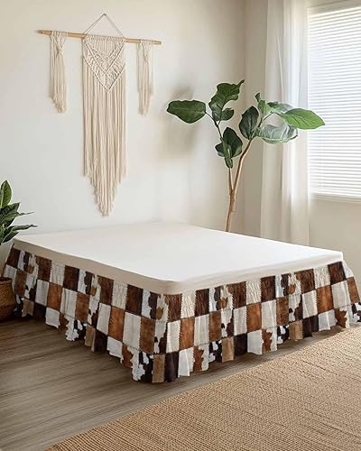 Falda de cama de cuero vintage, tamaño King de 16 pulgadas de caída, ajustable y elástica, plisada, con volantes de polvo de lujo para cama