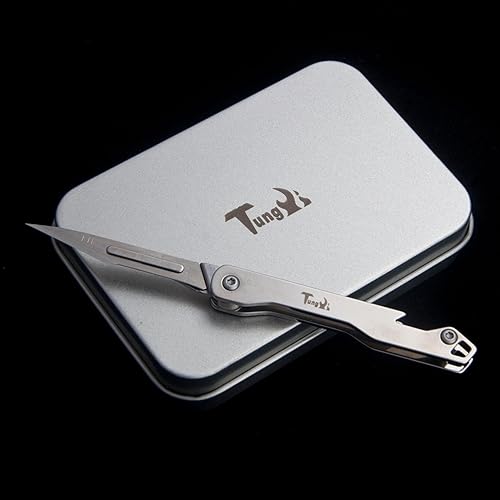 Miniatura 2 de Cuchillo plegable de bolsillo diario con llavero y 10 cuchillas reemplazables de cambio rápido, ultra compacto y ligero (acero inoxidable)