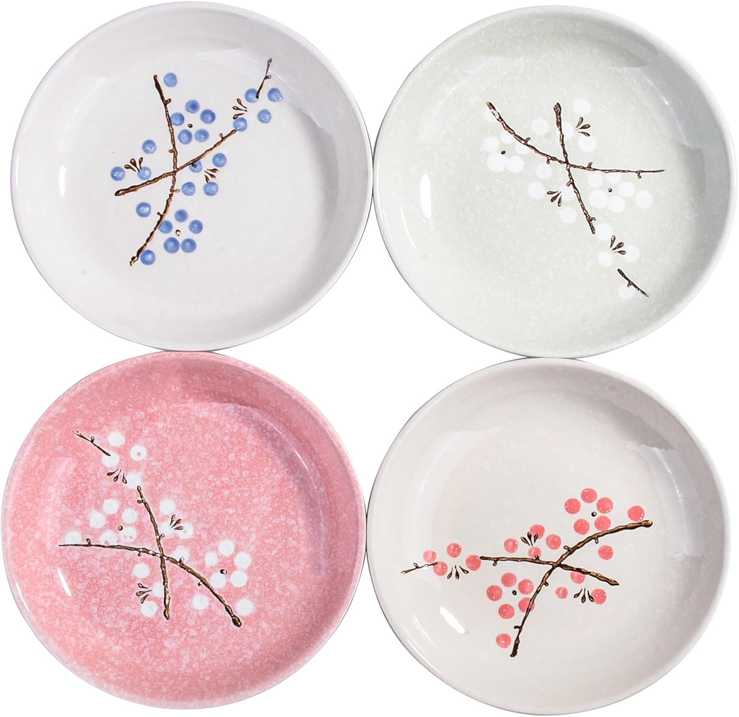 Set of 4 Japanese-Style Ceramic Plates – 7 Inch Asian-Inspired Dinner Plates with 4 Unique Patterns, Microwave & Dishwasher Safe, Handcrafted Artisan Designs, Elegant Tableware for Home Dining
