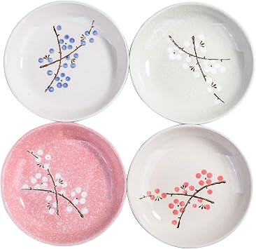 Set of 4 Japanese Ceramic Dinner Plates, 7 Inch Asian Plates