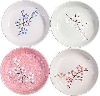 Set of 4 Japanese-Style Ceramic Plates – 7 Inch Asian-Inspired Dinner Plates with 4 Unique Patterns, Microwave & Dishwasher Safe, Handcrafted Artisan Designs, Elegant Tableware for Home Dining & Gifts