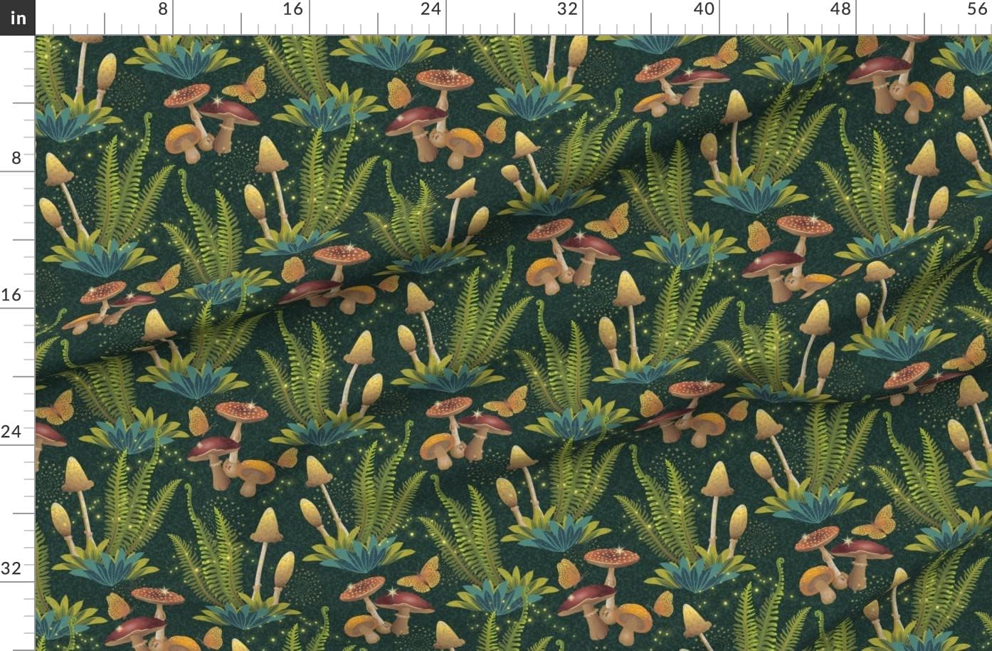 Spoonflower Fabric - Butterflies Brown Orange Green Forest Foliage Ferns Texture Woods Printed on Organic Cotton Sateen Fabric by The Yard - Sewing Quilting Apparel Home Decor