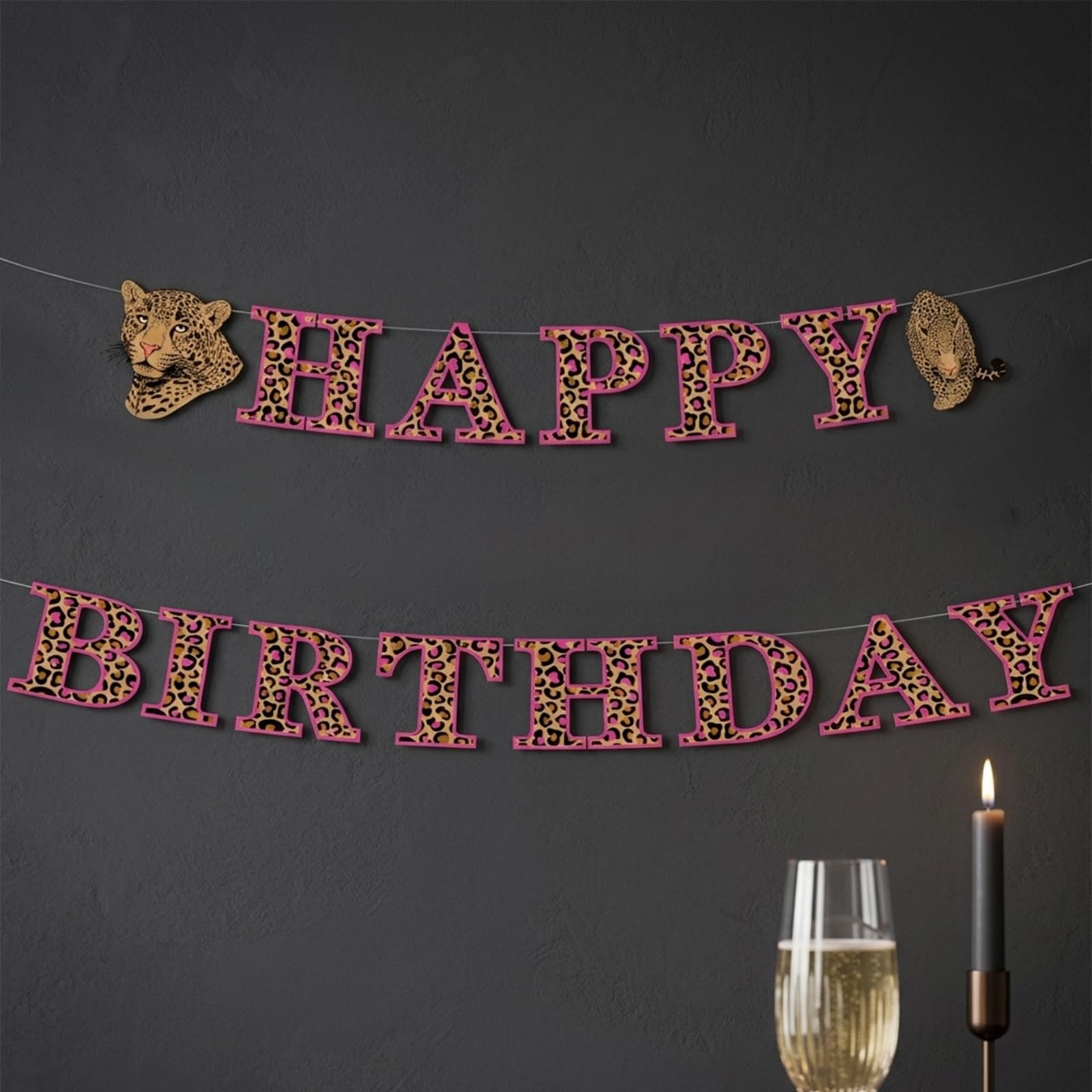 Leopard Print Birthday Banner - Pink Leopard Hanging Decor for Wall, Adult Birthday Party Supplies Decorations