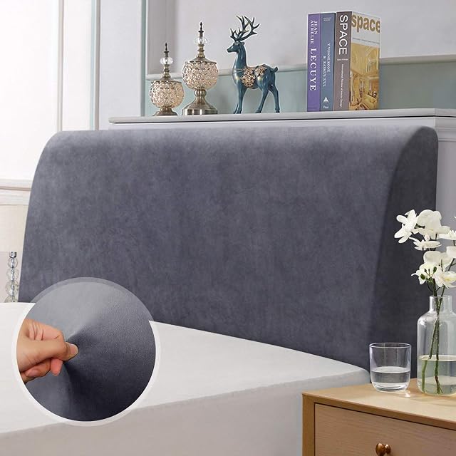 TAOCOCO Bed Headboard Covers, King Size Headboard Covers,Velvet All-inclusive Elastic Headboard Protection Cover for King/Double Bed,Grey Headboard Cover 150-170cm(Dark Grey)