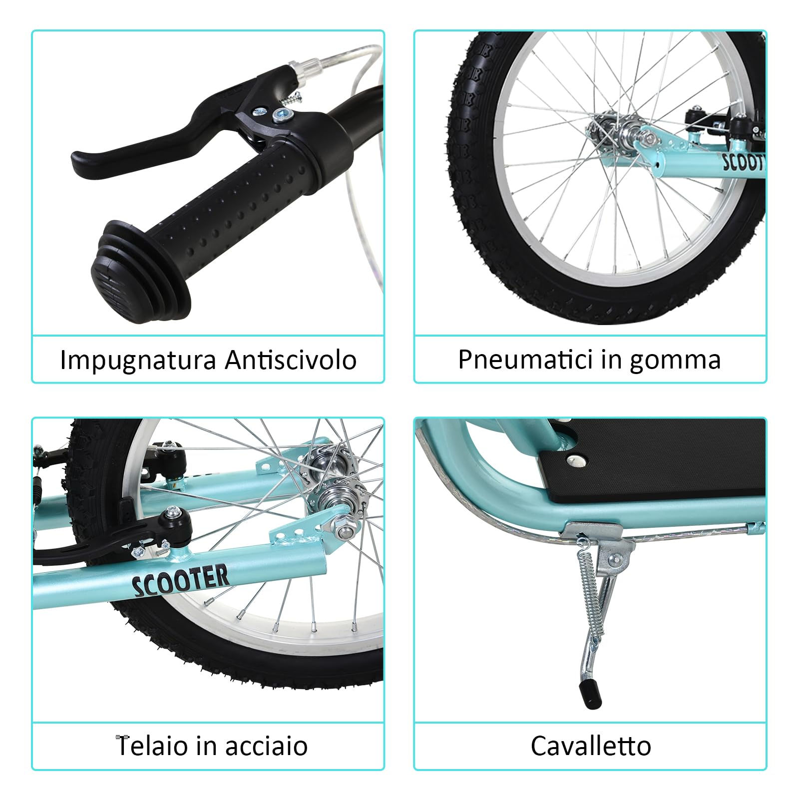 HOMCOM Monopattino con Manubrio Regolabile, Ruote Grandi, 2 Freni e Telaio in Acciaio, Azzurro, 139x58x90-96cm Max 100kg