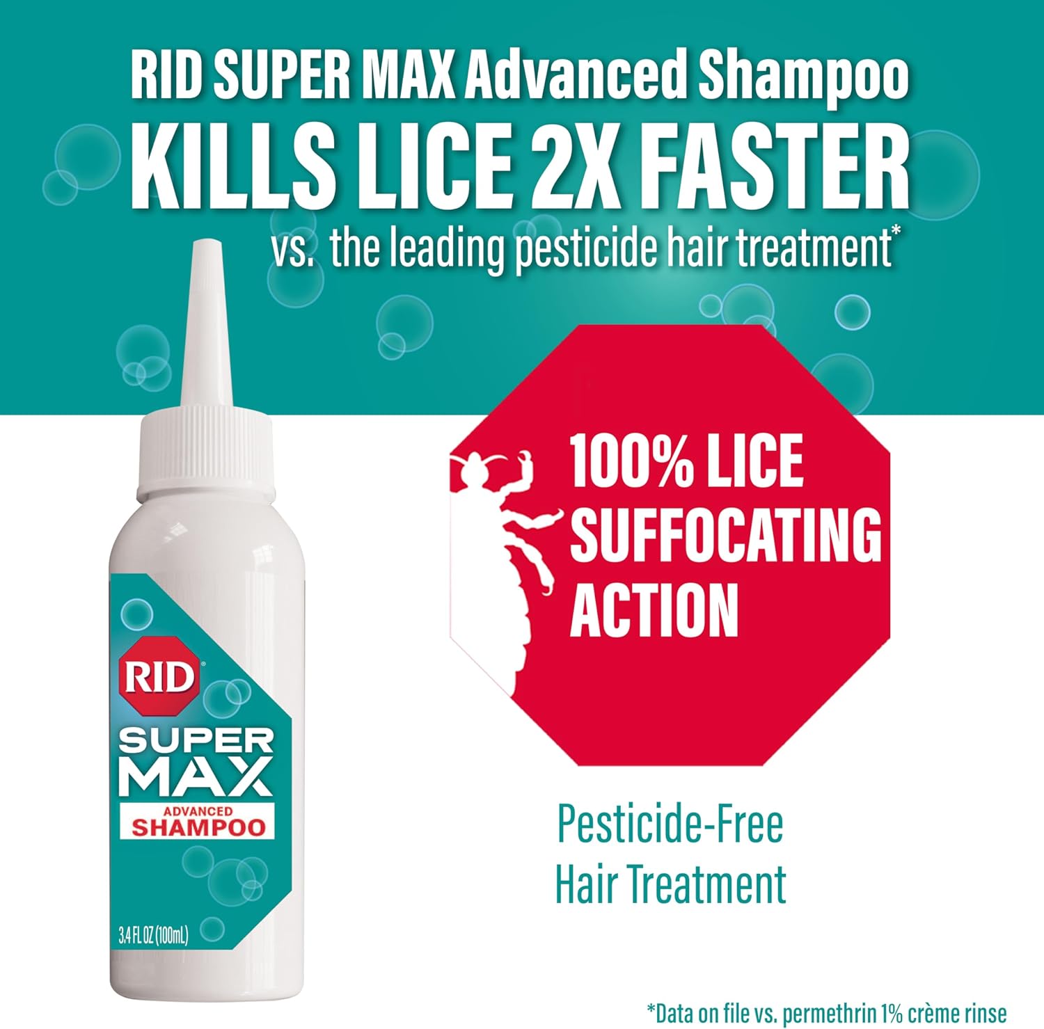 RID Super Max Advanced Shampoo Lice Removal Treatment, 3.4 Fl Oz, Includes Nit Removal Comb
