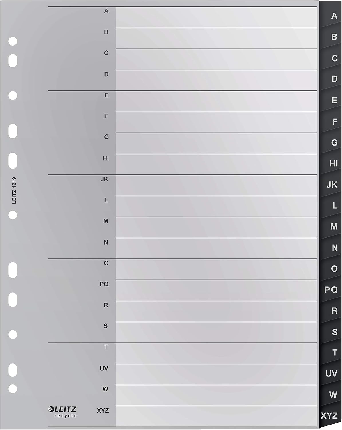 Leitz Index Folder Divider, 20 A-Z Tabs, A4, Extra Wide, 90% Recycled Plastic, Eco Friendly, Premium Quality, Recycle Range