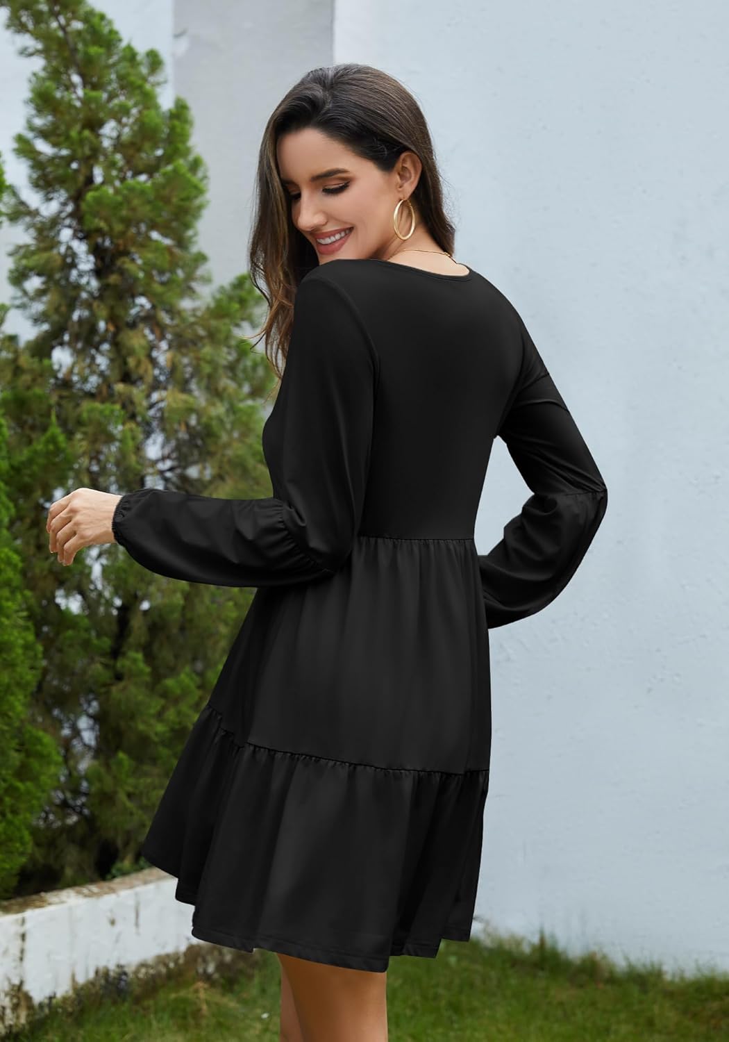 Dresses for Women Casual Long Sleeve V Neck Flowy Swing Tunic Dress Fall Outfits 2025 - Image 3