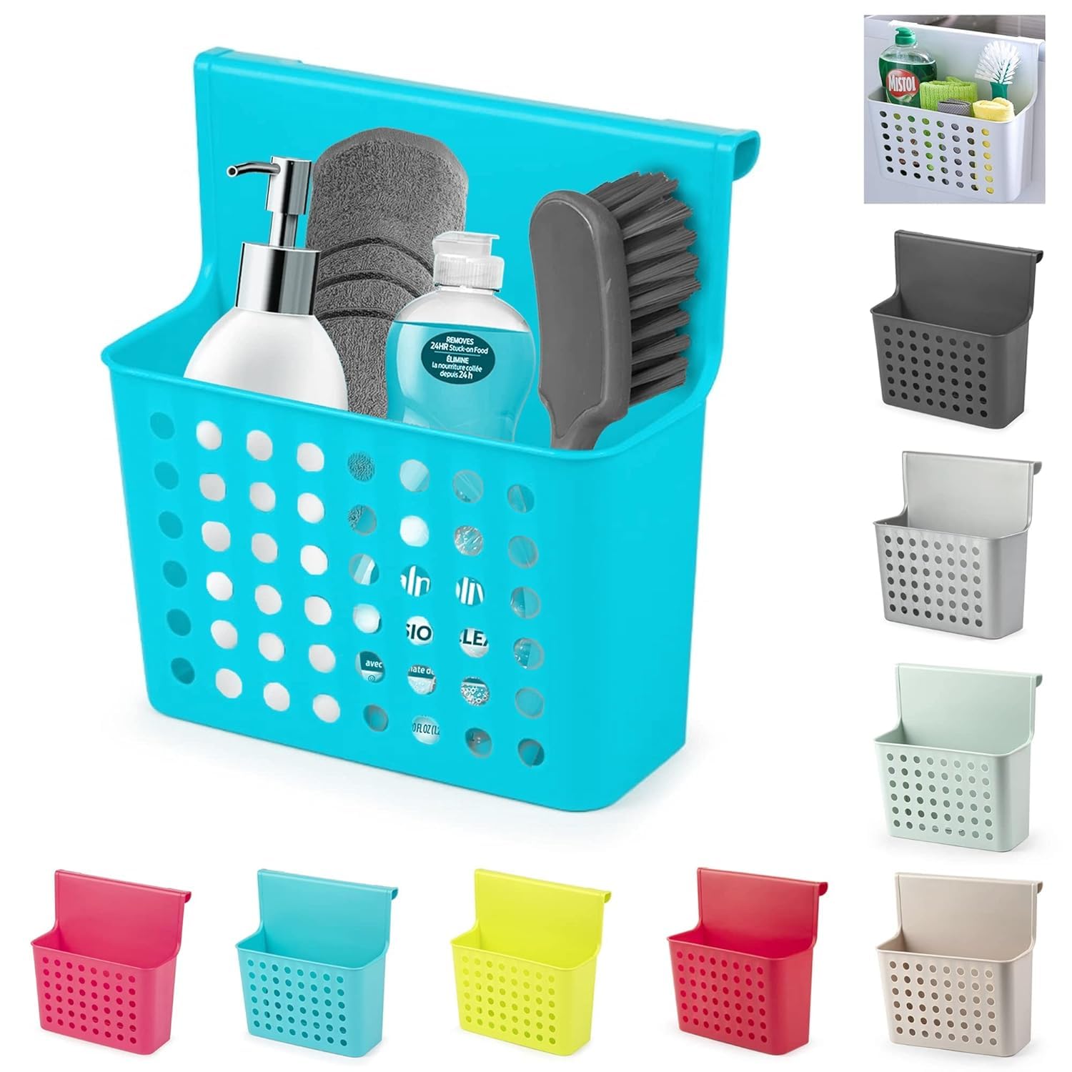 Kitchen Over Cabinet Door Hanging Trash Bin | Small Hanging Waste Basket & Organizer Box for Food Scraps | Portable Reusable Plastic Bin for Kitchen, Bathroom, Toilet (Turquoise)
