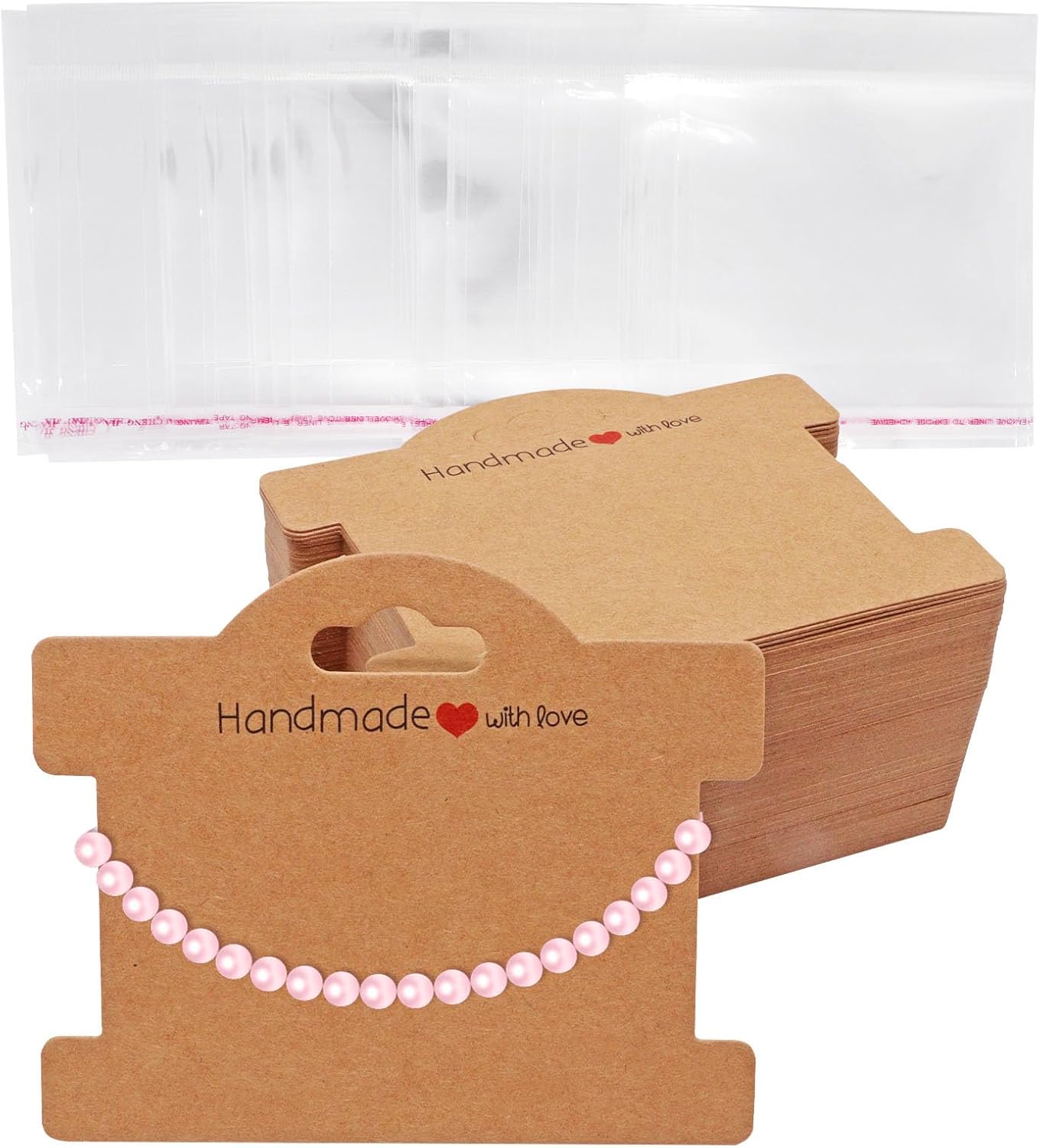 100PCS Bracelet Display Cards with Bags-3.9x3 Inch Hanging Display Cards Bracelet Packaging Jewelry Display Card for Necklace Hair Ties Hair Scrunchies(White)