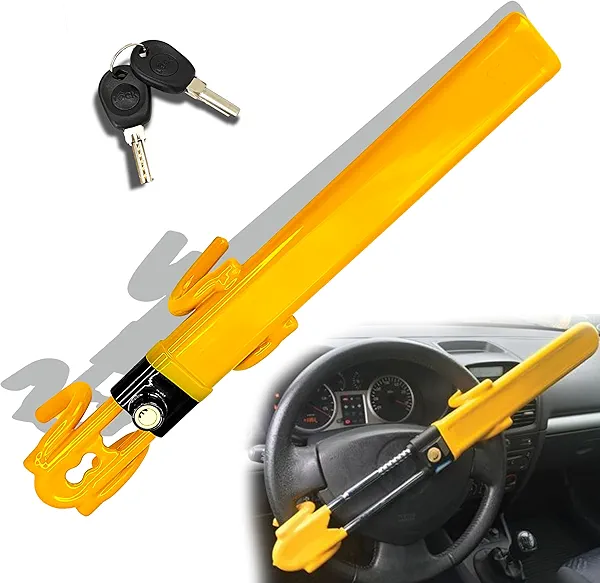 KNFRXO Steering Wheel Lock for car Universal Adjustable Length Anti-Theft Device Car Locks Double Hook Locks for Car SUV Pickup Truck Van(Yellow)
