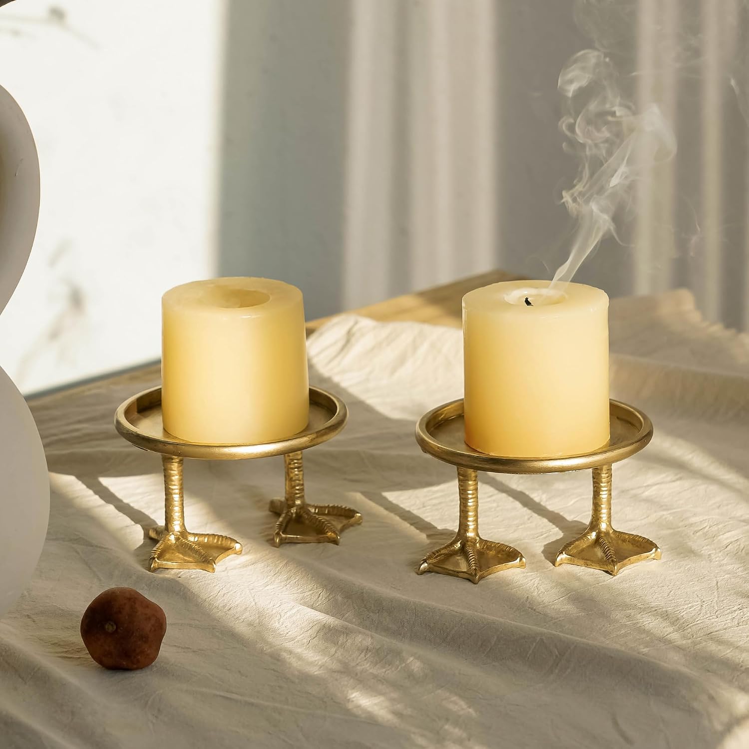 NIKKY HOME Vintage Gold Bird Claw Feet Pillar Candle Holders Set of 2