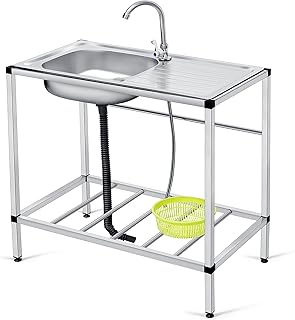 Tandefio Freestanding Outdoor Kitchen Utility Sink Set Stainless Steel Single Bowl Sink Portable Commercial Utility for Restaurant Cafe Bar Hotel Garage Laundry Room(Single Layer)